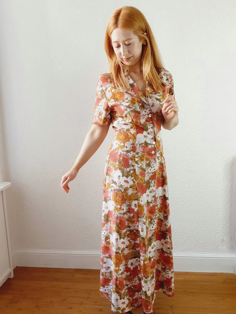 Vintage 90s Autumn Floral Print Dress - S - Image 4