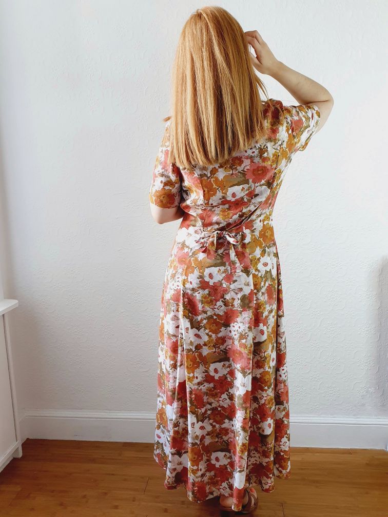Vintage 90s Autumn Floral Print Dress - S - Image 5
