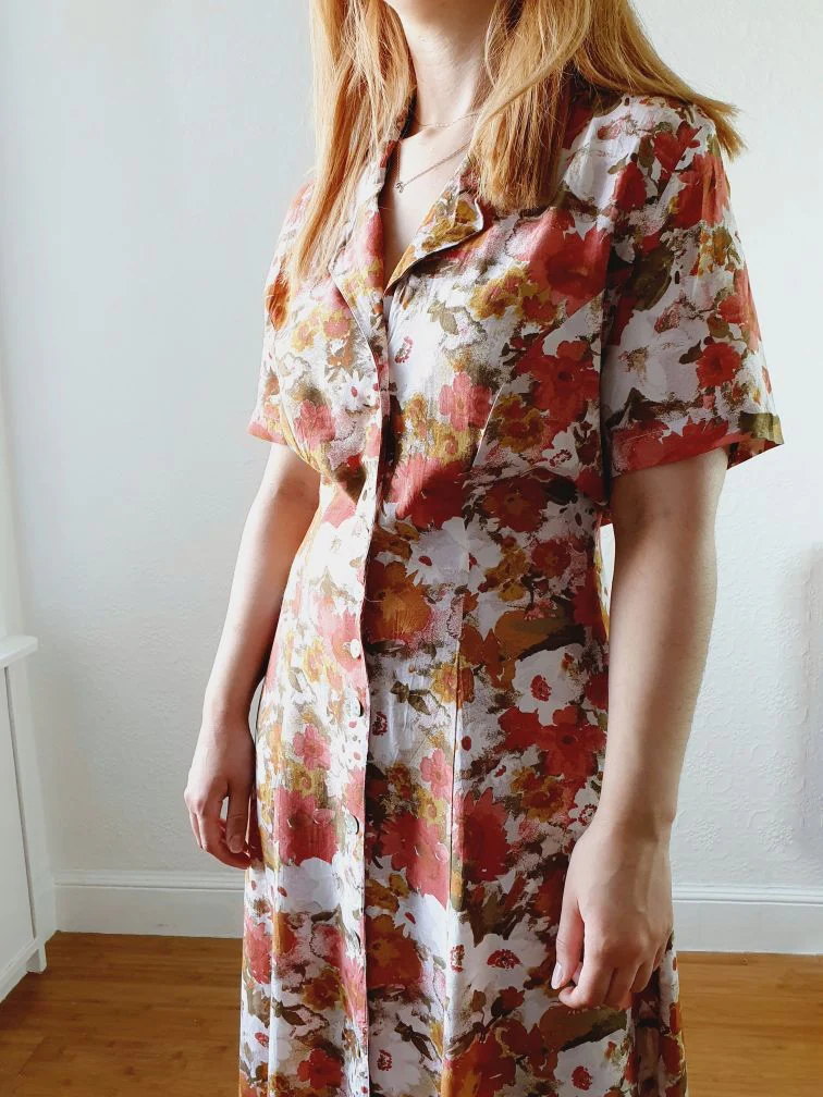 Vintage 90s Autumn Floral Print Dress - S - Image 7