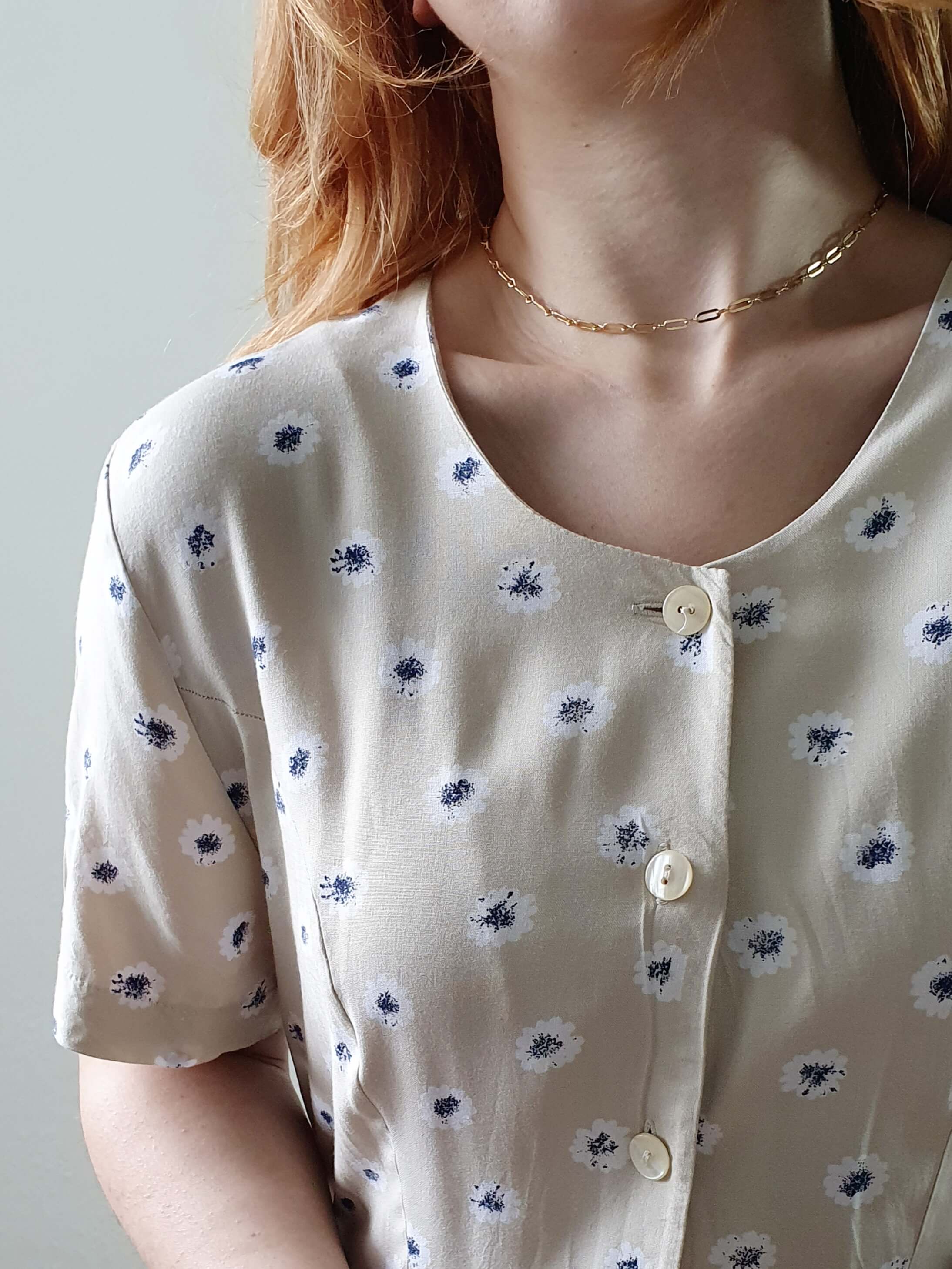Vintage 90s Beige Floral Short Sleeve Dress - S/M - Image 10