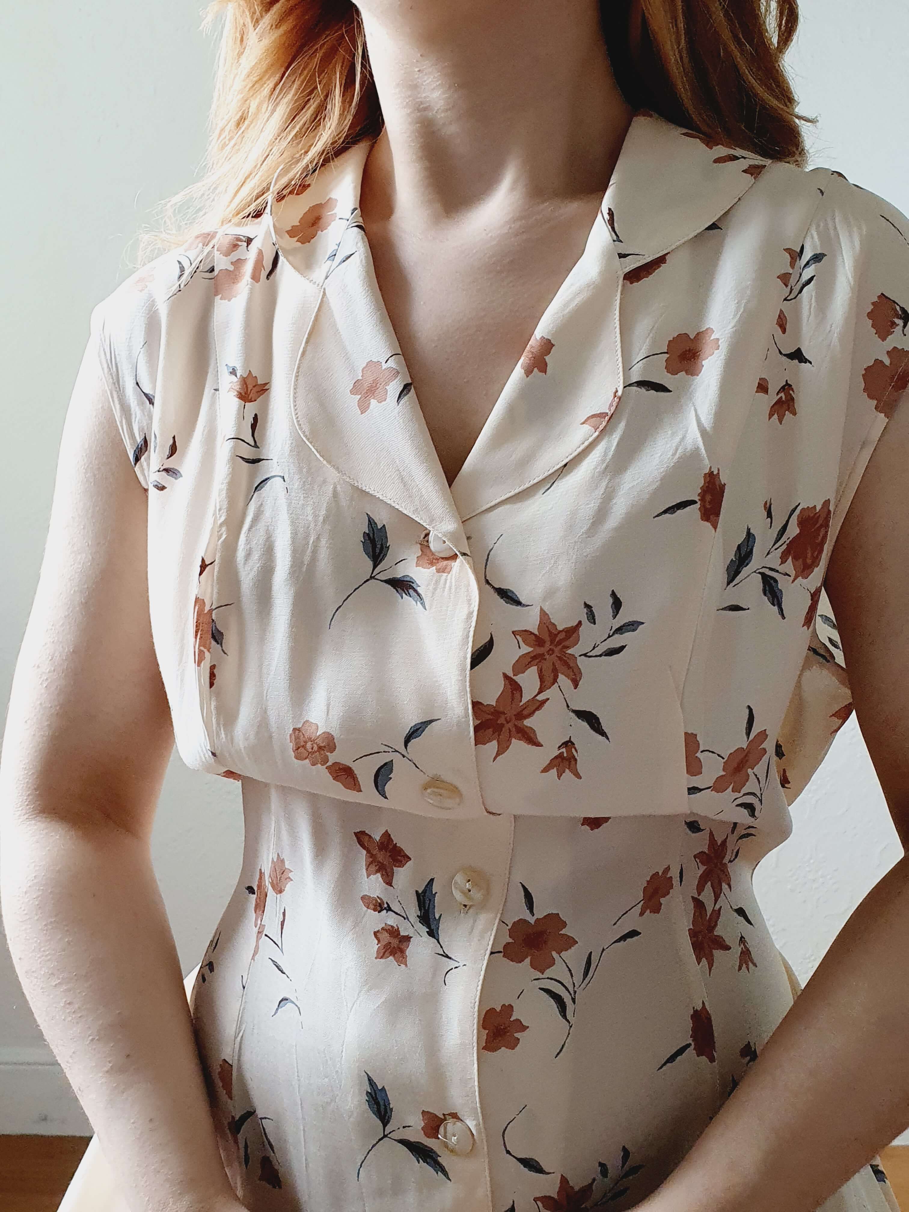Vintage 90s Beige Floral Sleeveless Dress - L - Image 12