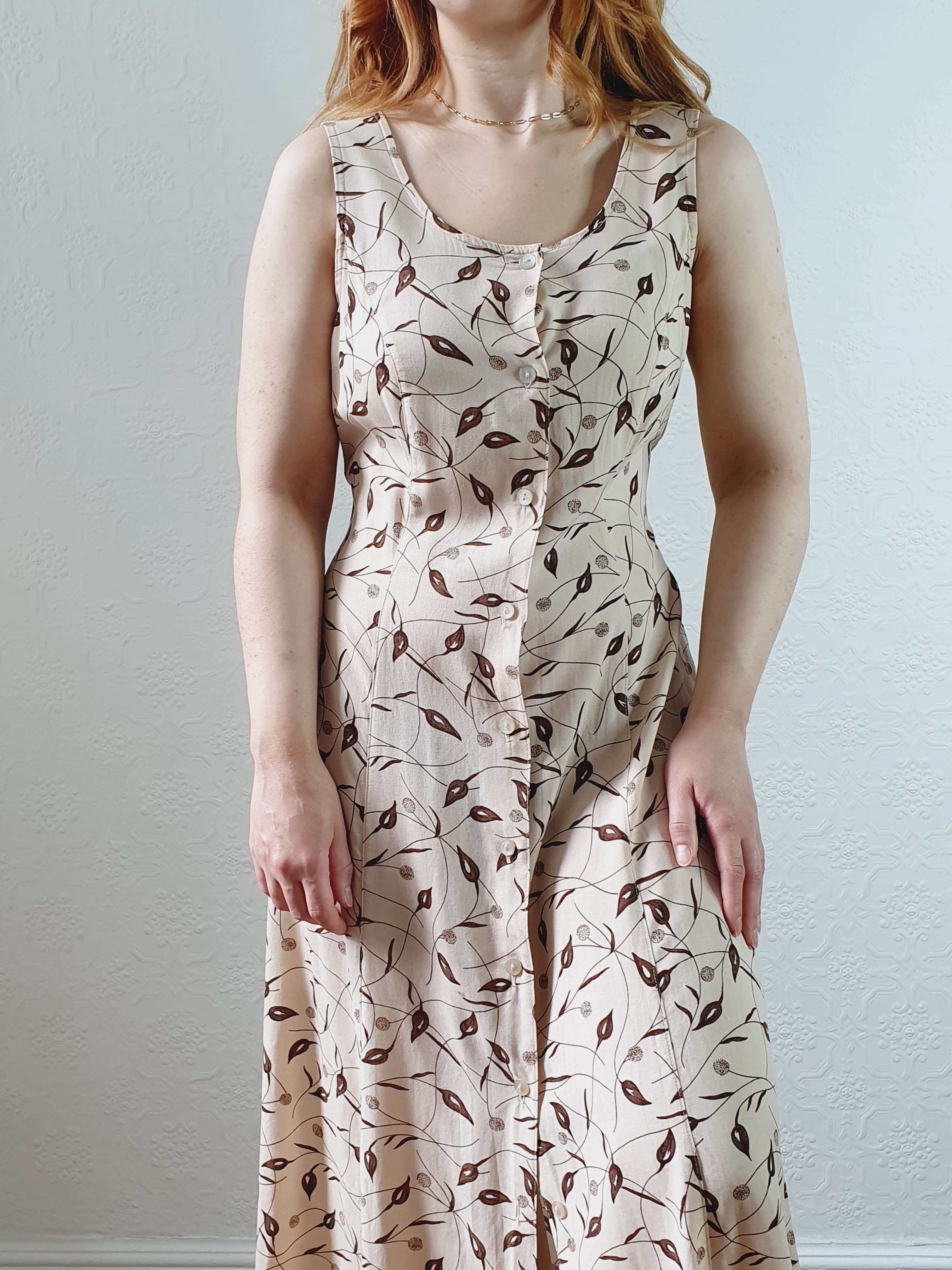 Vintage 90s Beige Floral Sleeveless Maxi Dress - XS/S - Image 2