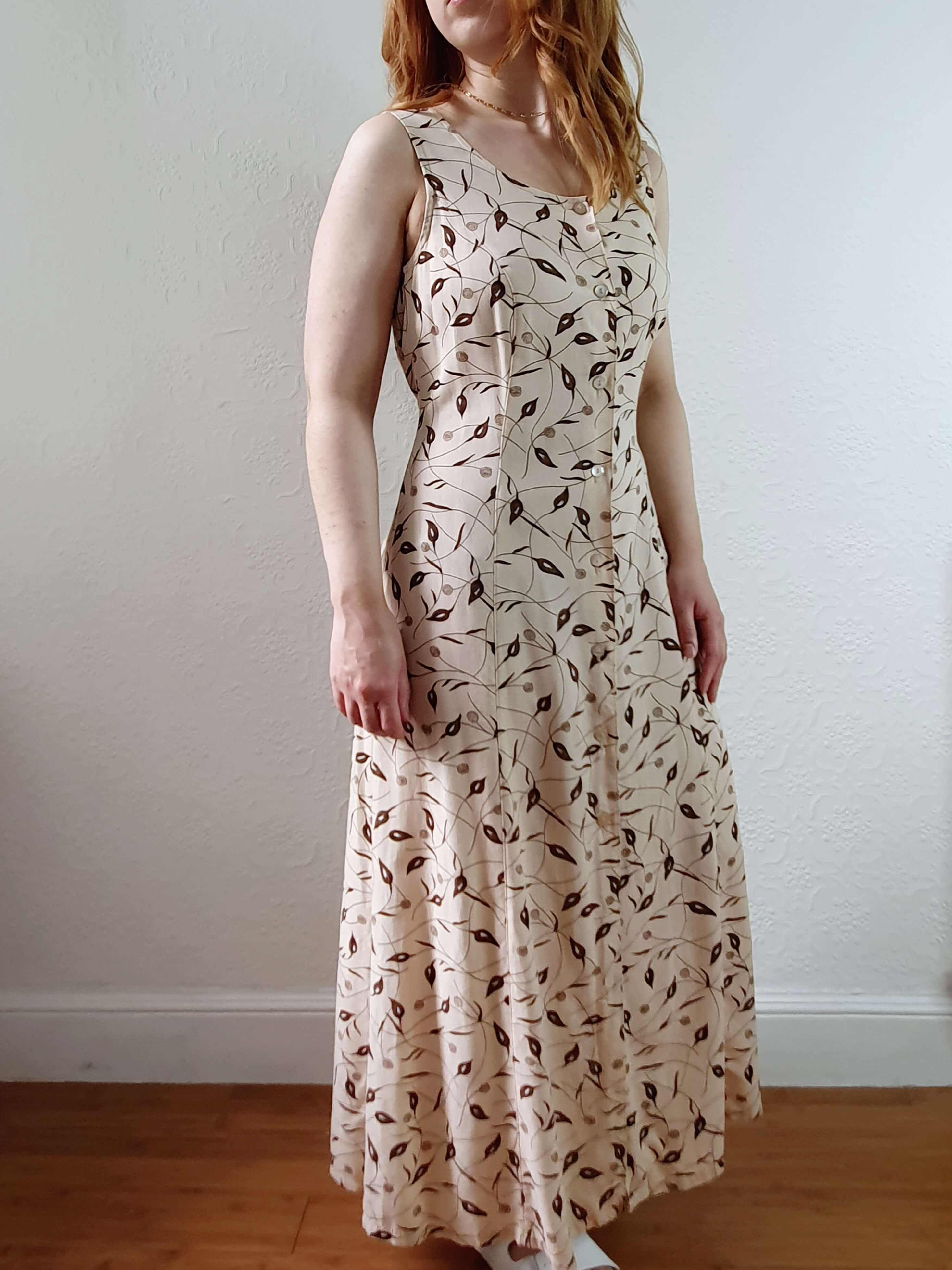 Vintage 90s Beige Floral Sleeveless Maxi Dress - XS/S - Image 9