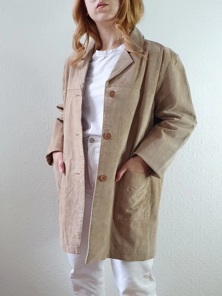 Vintage 90s Beige Genuine Suede Leather Jacket - M/L