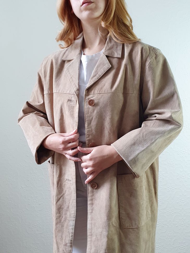 Vintage 90s Beige Genuine Suede Leather Jacket - M/L - Image 10