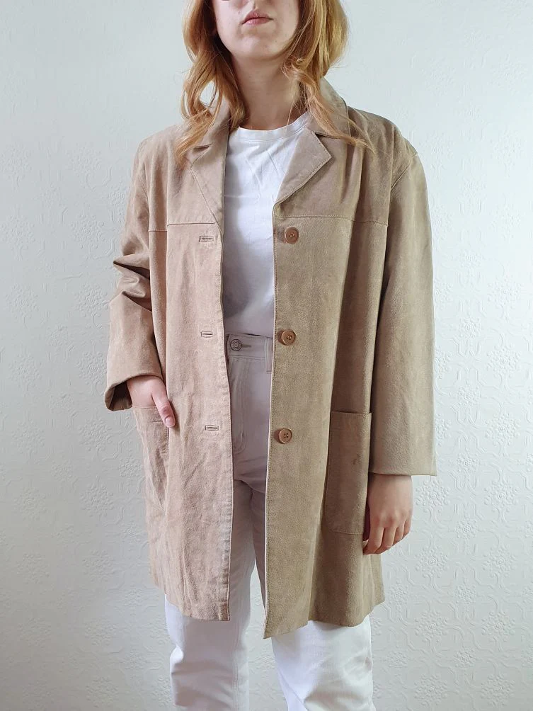 Vintage 90s Beige Genuine Suede Leather Jacket - M/L - Image 11
