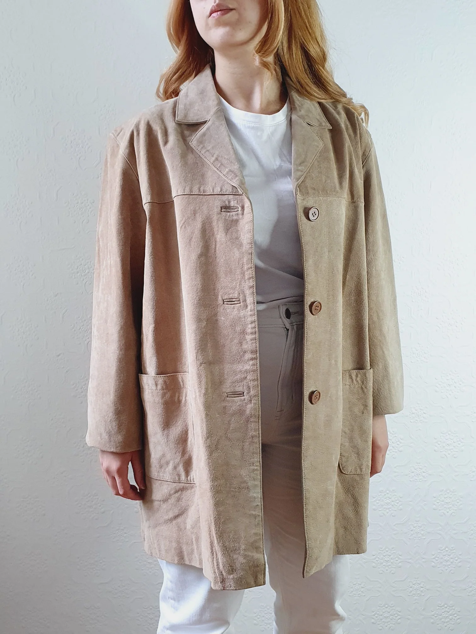 Vintage 90s Beige Genuine Suede Leather Jacket - M/L - Image 2