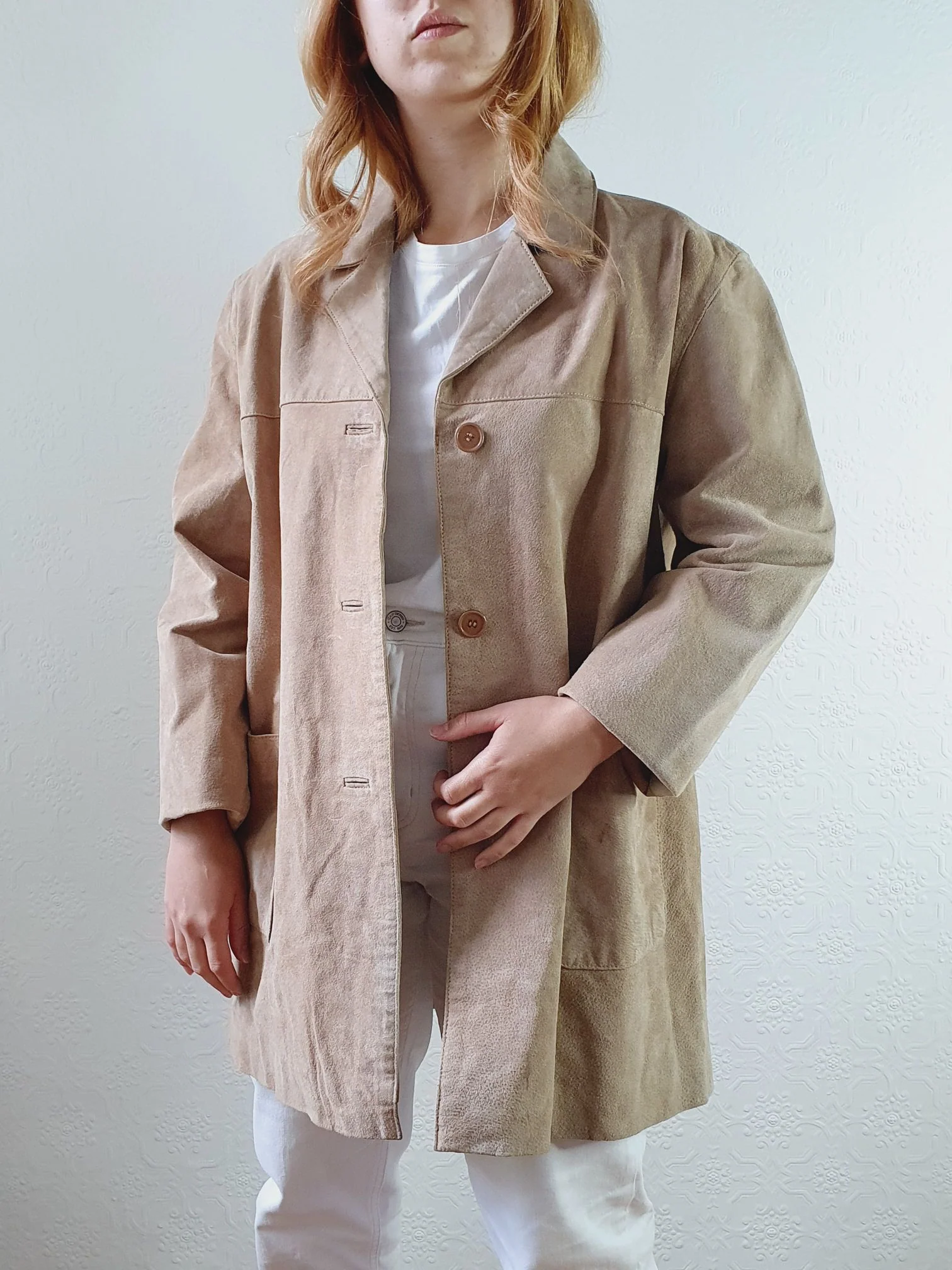 Vintage 90s Beige Genuine Suede Leather Jacket - M/L - Image 3