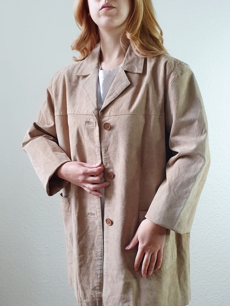 Vintage 90s Beige Genuine Suede Leather Jacket - M/L - Image 8