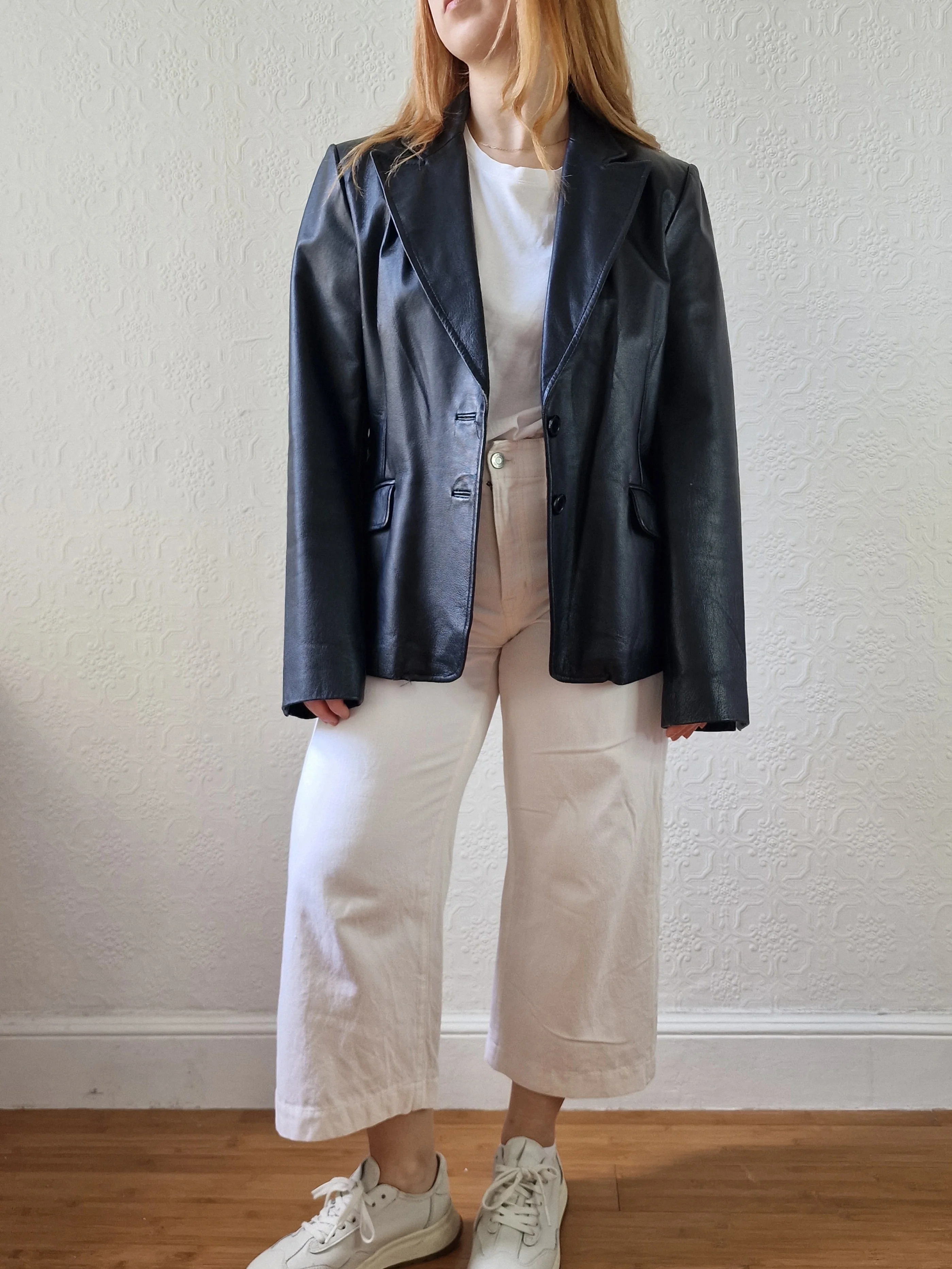 Vintage 90s Black 100% Genuine Leather Blazer Style Jacket - S - Image 2