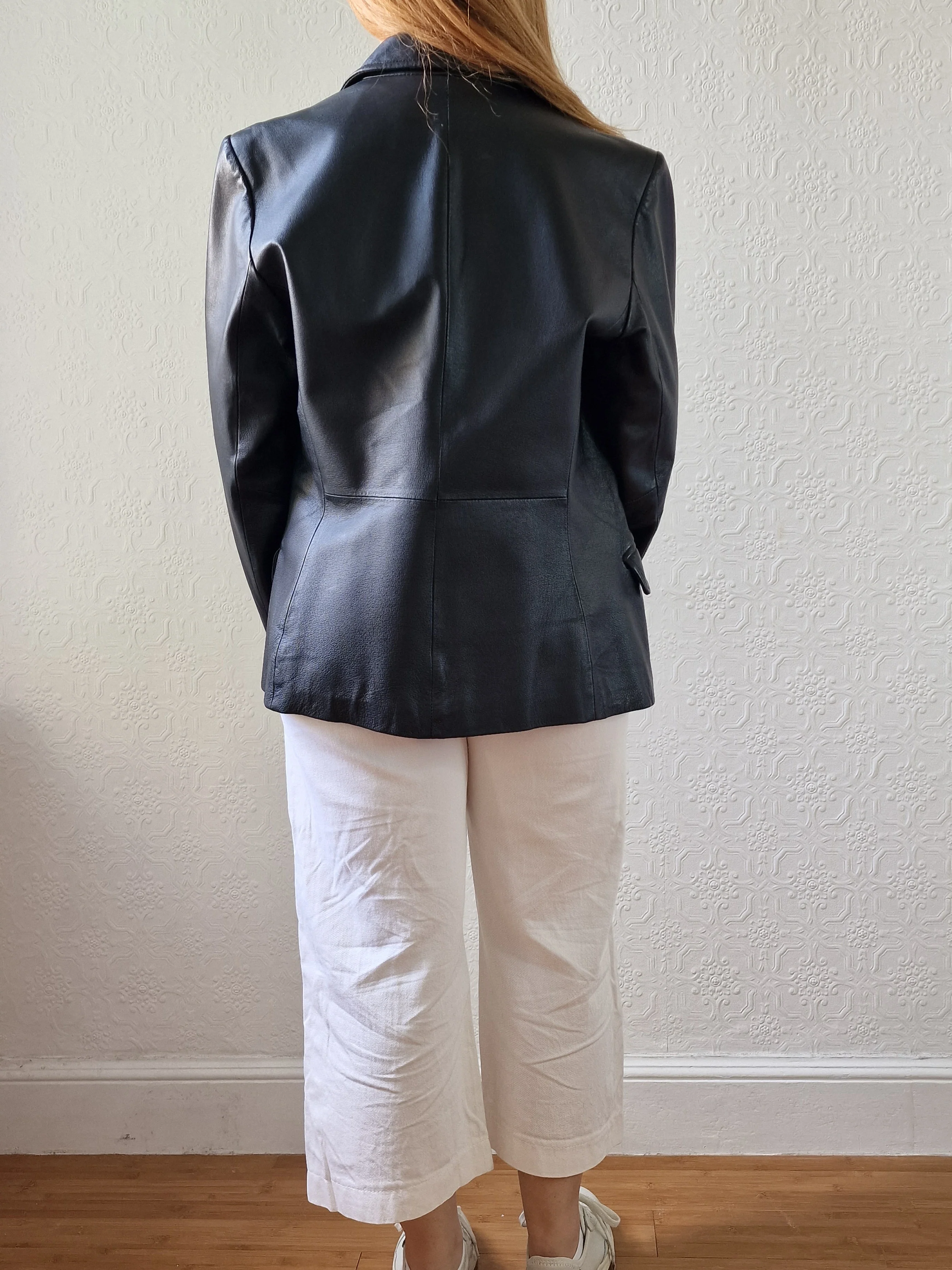 Vintage 90s Black 100% Genuine Leather Blazer Style Jacket - S - Image 5