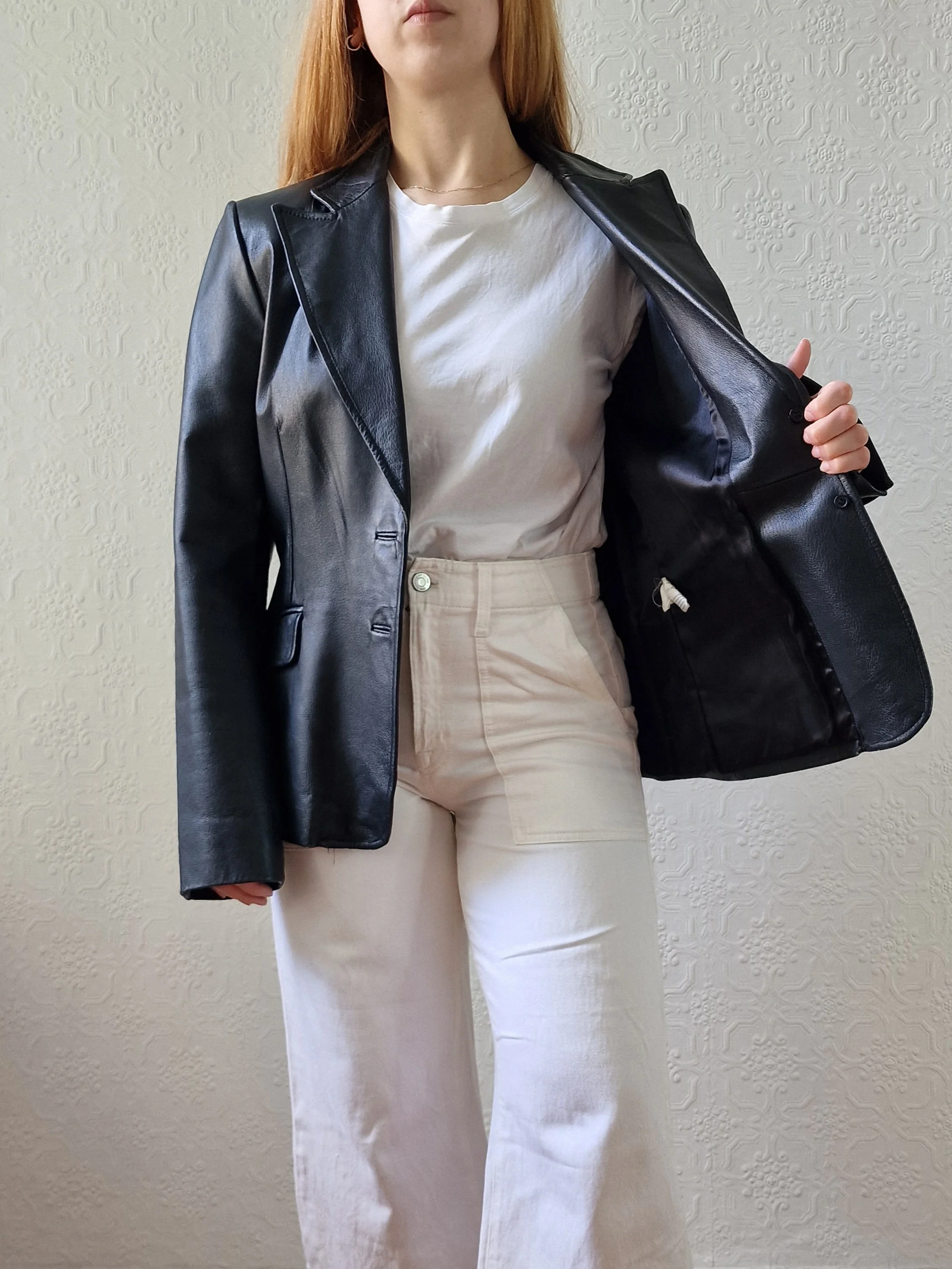 Vintage 90s Black 100% Genuine Leather Blazer Style Jacket - S - Image 6