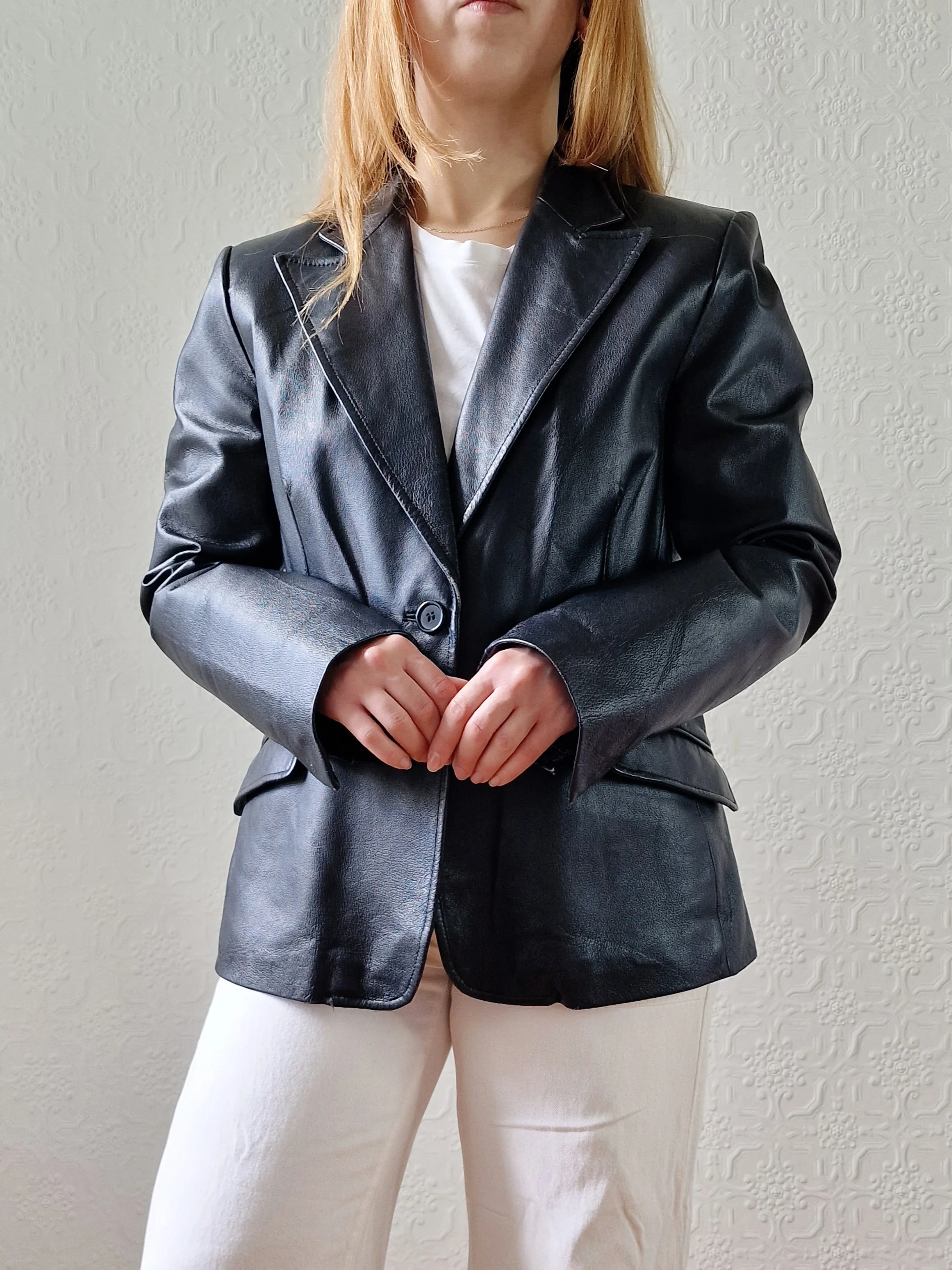Vintage 90s Black 100% Genuine Leather Blazer Style Jacket - S - Image 8