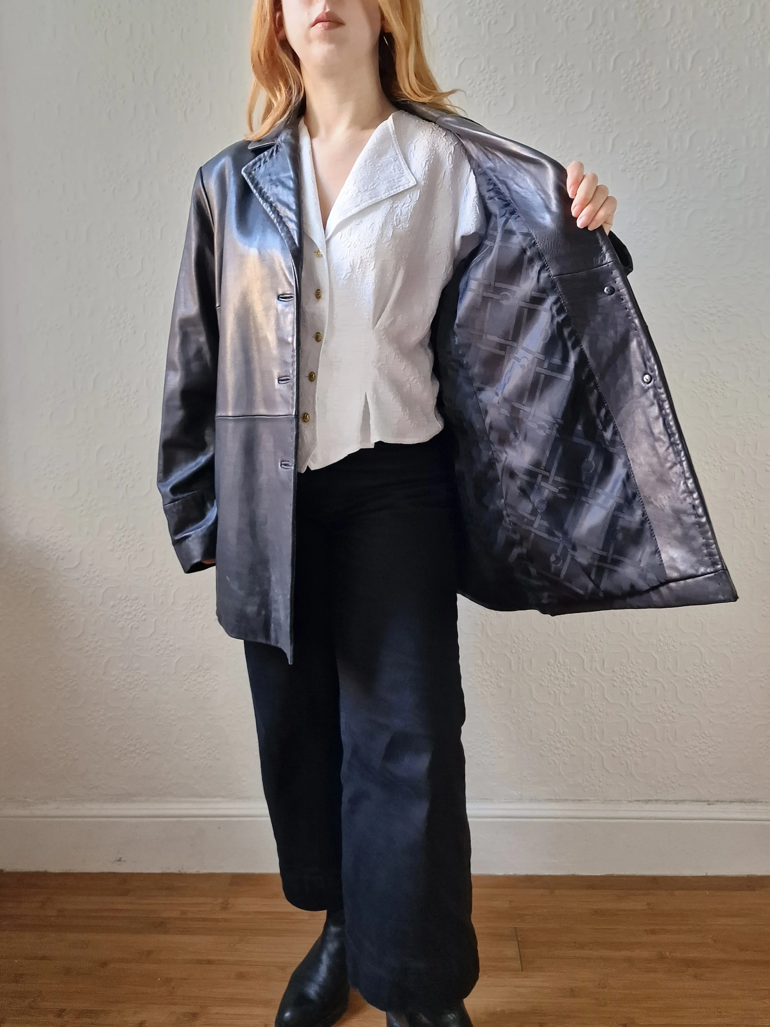 Vintage Black 100% Genuine Leather Blazer Style Jacket - L/XL - Image 11