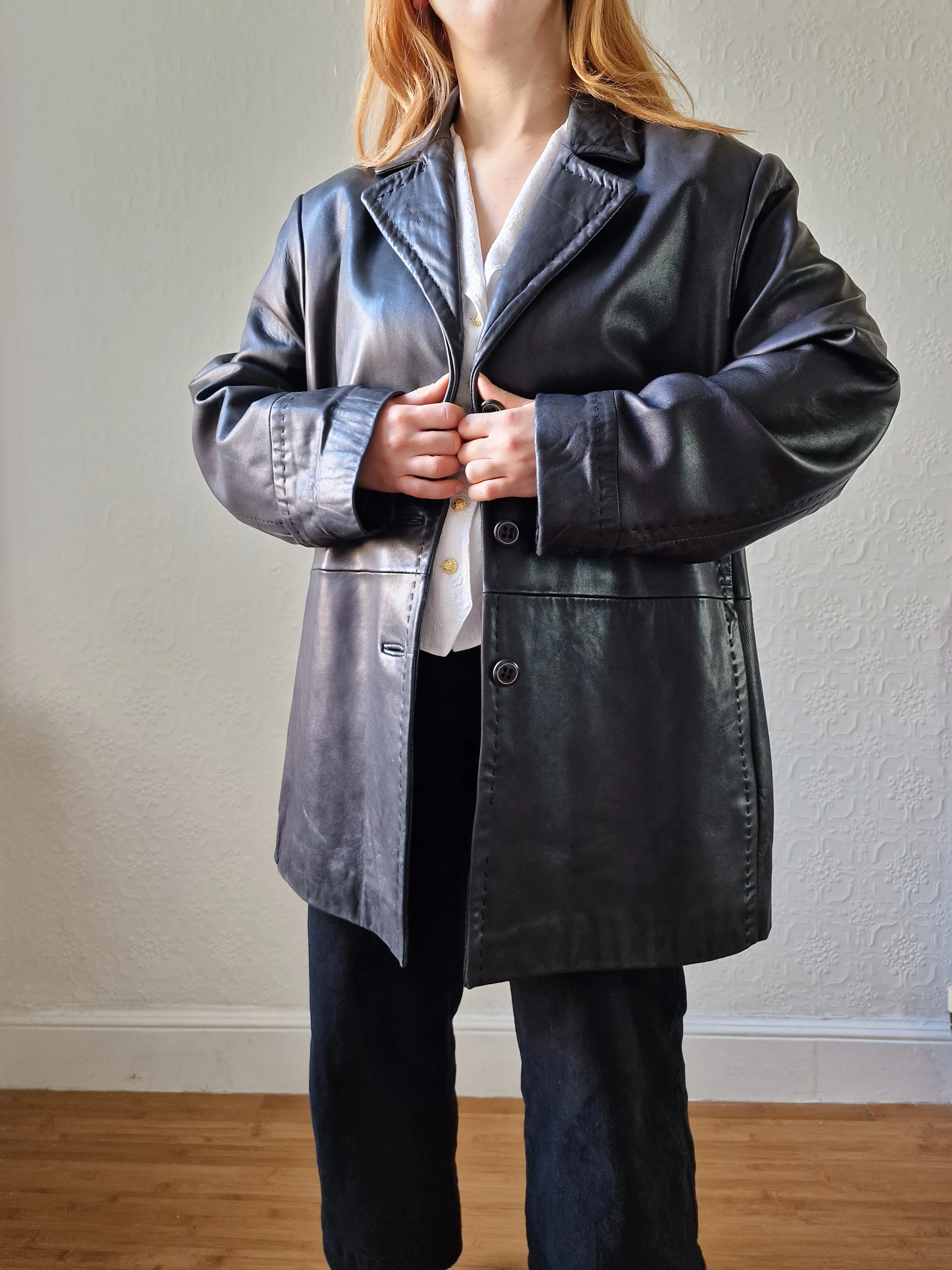 Vintage Black 100% Genuine Leather Blazer Style Jacket - L/XL - Image 12