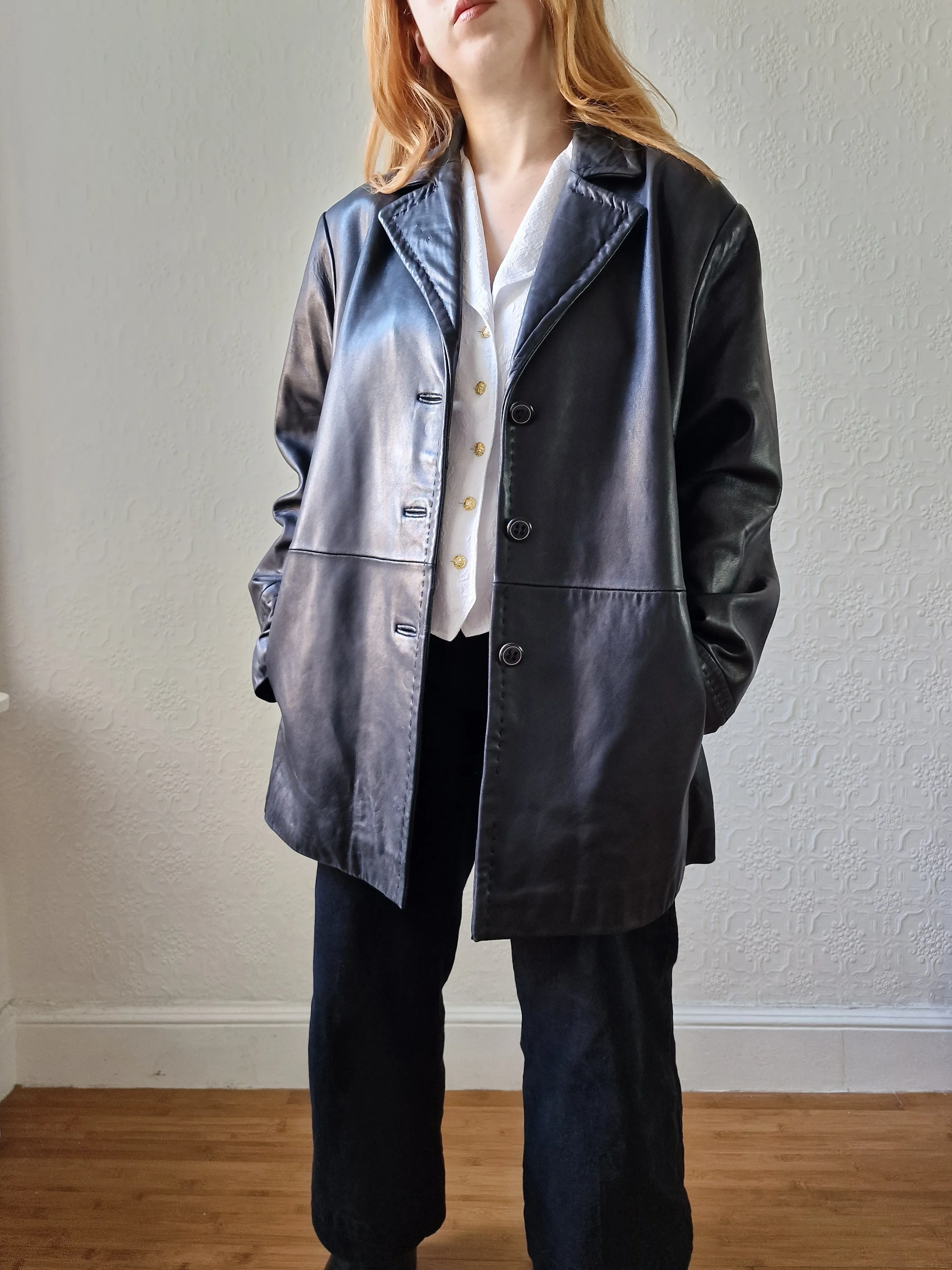 Vintage Black 100% Genuine Leather Blazer Style Jacket - L/XL - Image 13