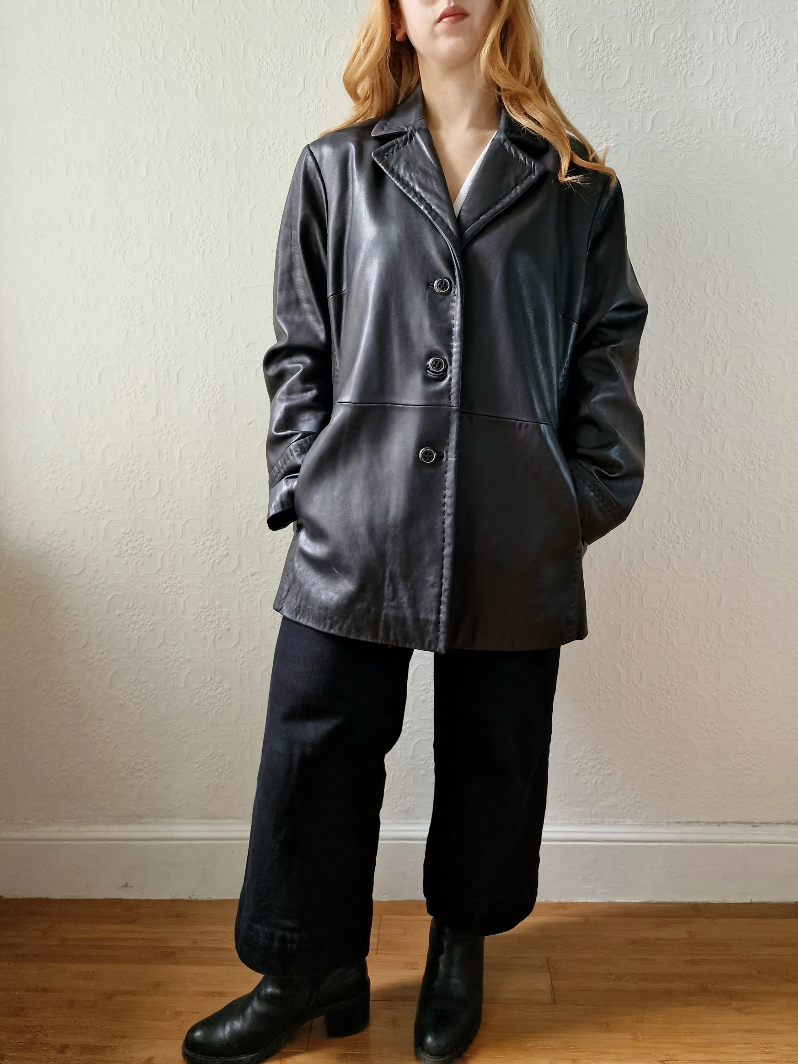 Vintage Black 100% Genuine Leather Blazer Style Jacket - L/XL - Image 14