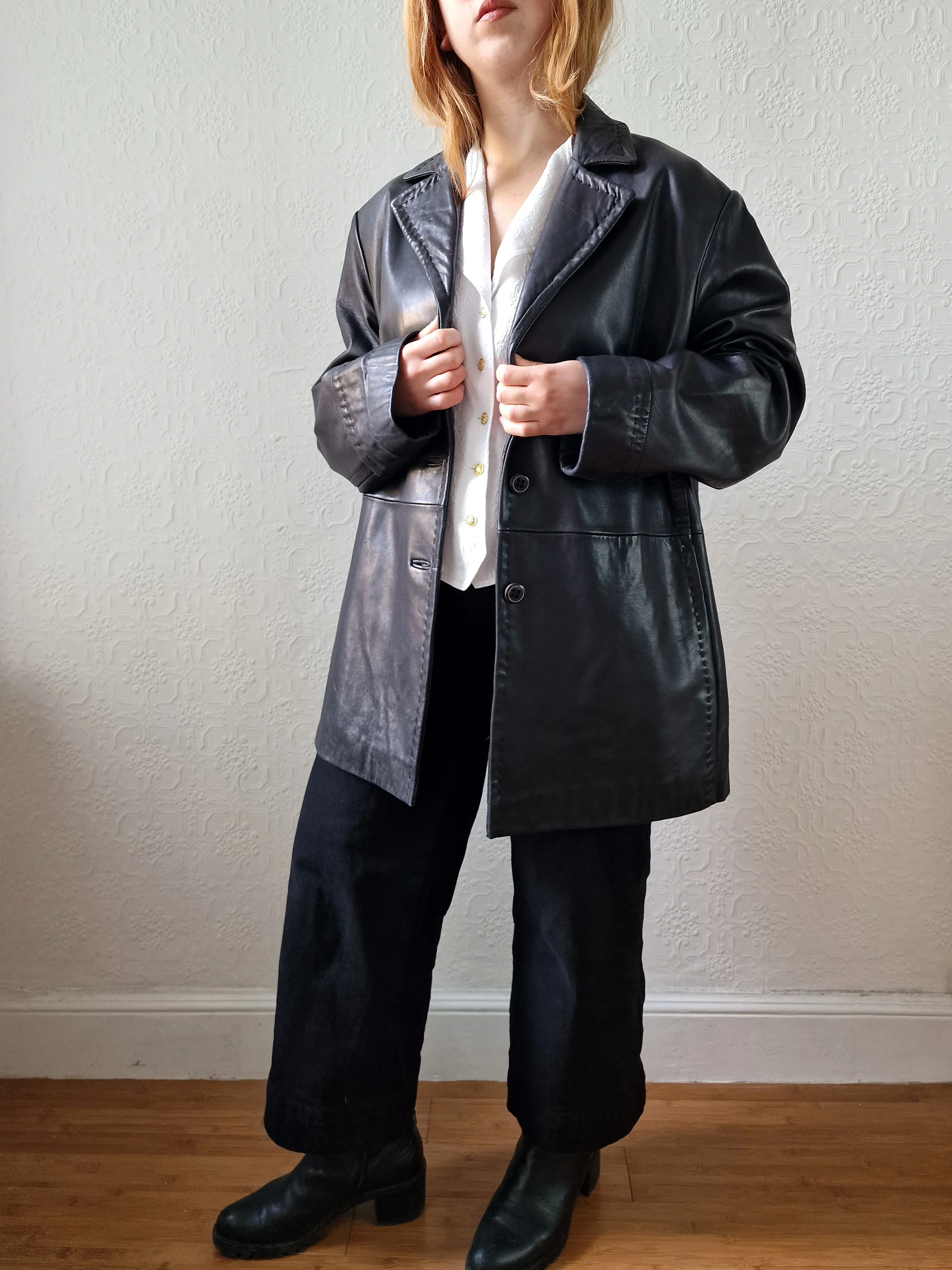 Vintage Black 100% Genuine Leather Blazer Style Jacket - L/XL - Image 4