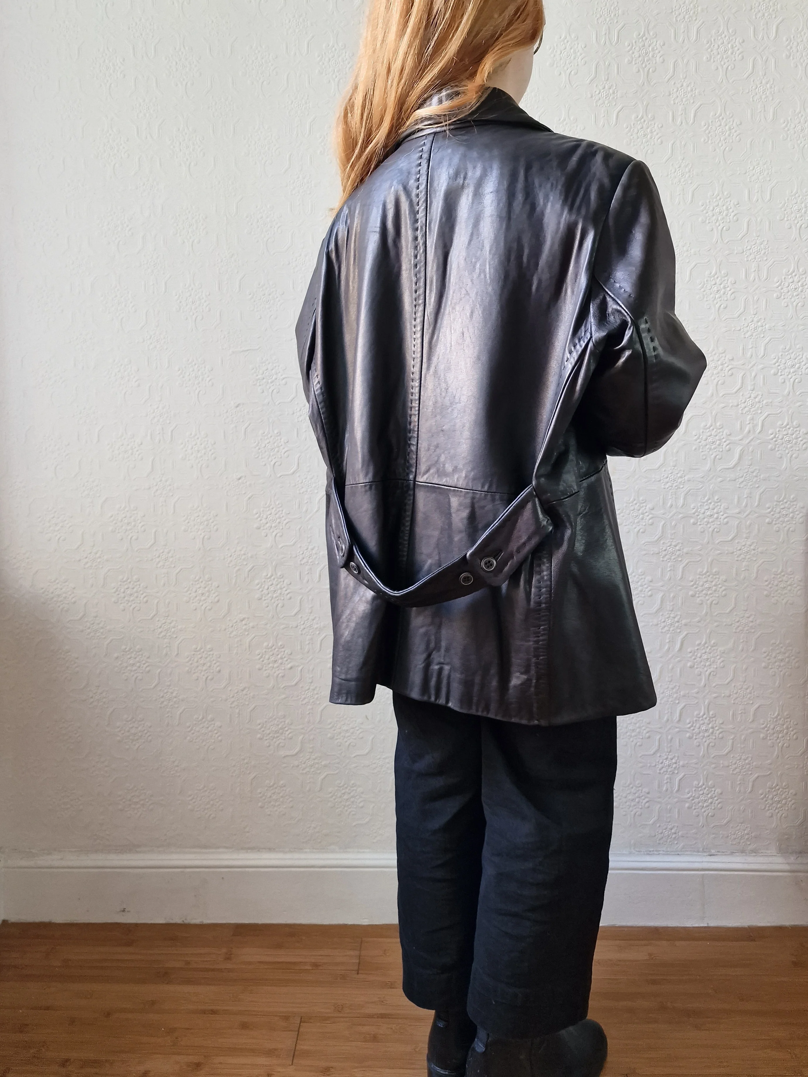 Vintage Black 100% Genuine Leather Blazer Style Jacket - L/XL - Image 7