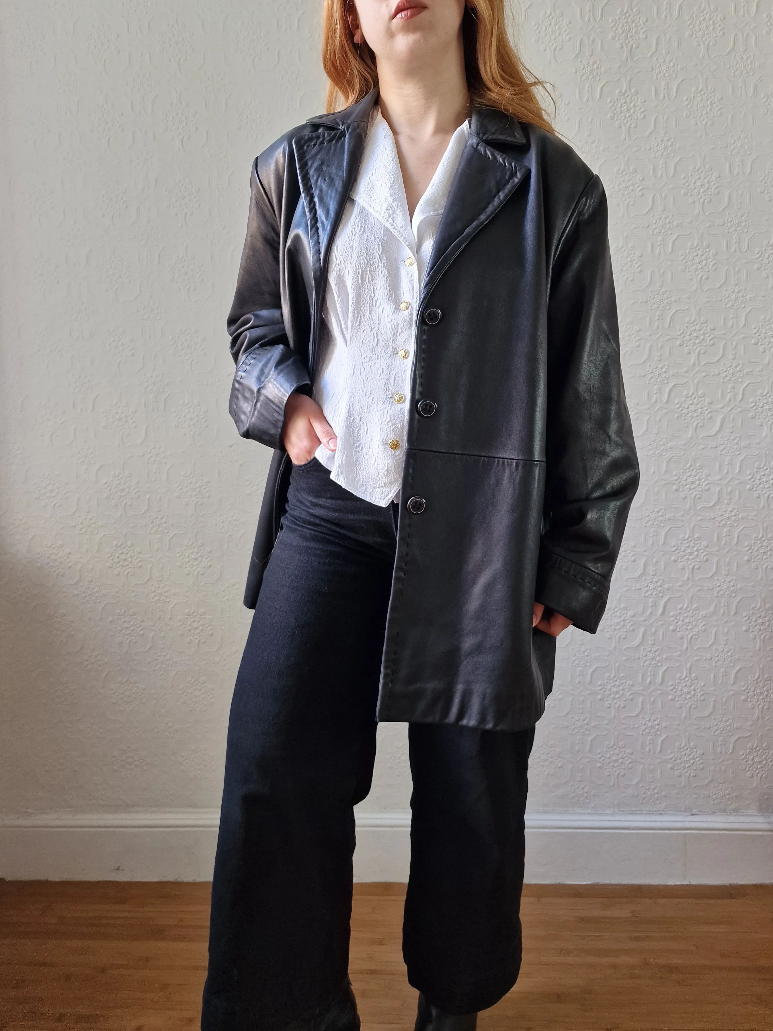 Vintage Black 100% Genuine Leather Blazer Style Jacket - L/XL - Image 8