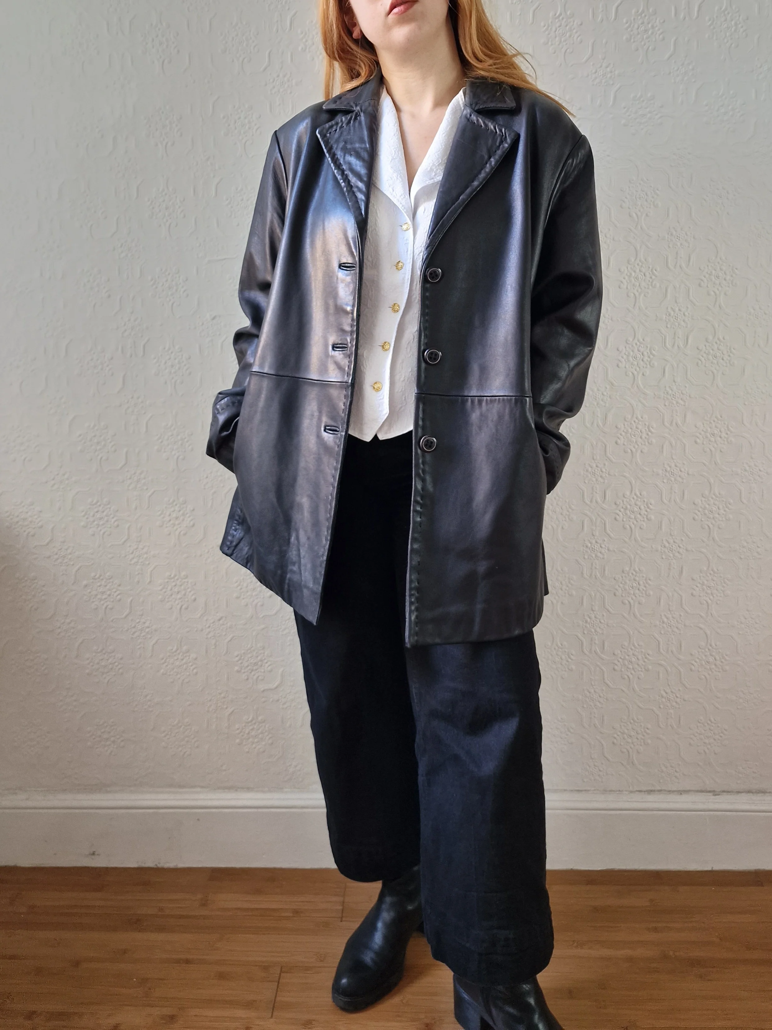 Vintage Black 100% Genuine Leather Blazer Style Jacket - L/XL - Image 9