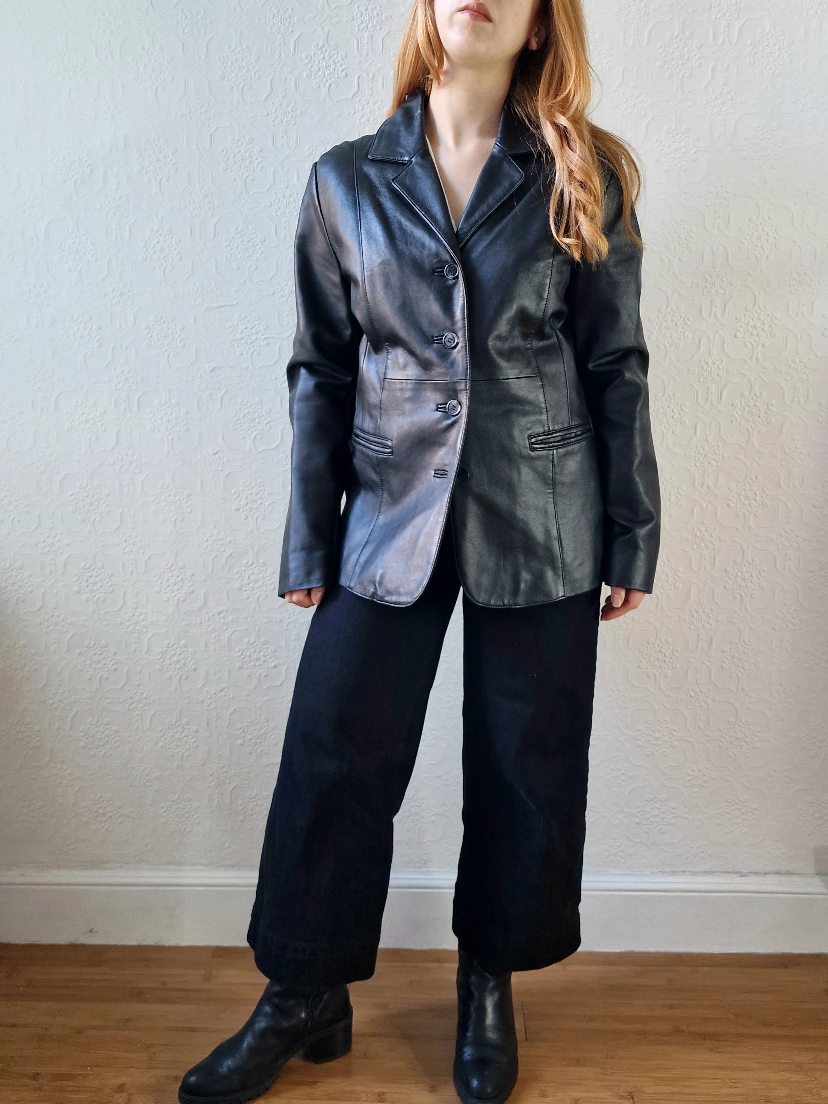 Vintage 90s Black 100% Genuine Leather Blazer Style Jacket - M - Image 2