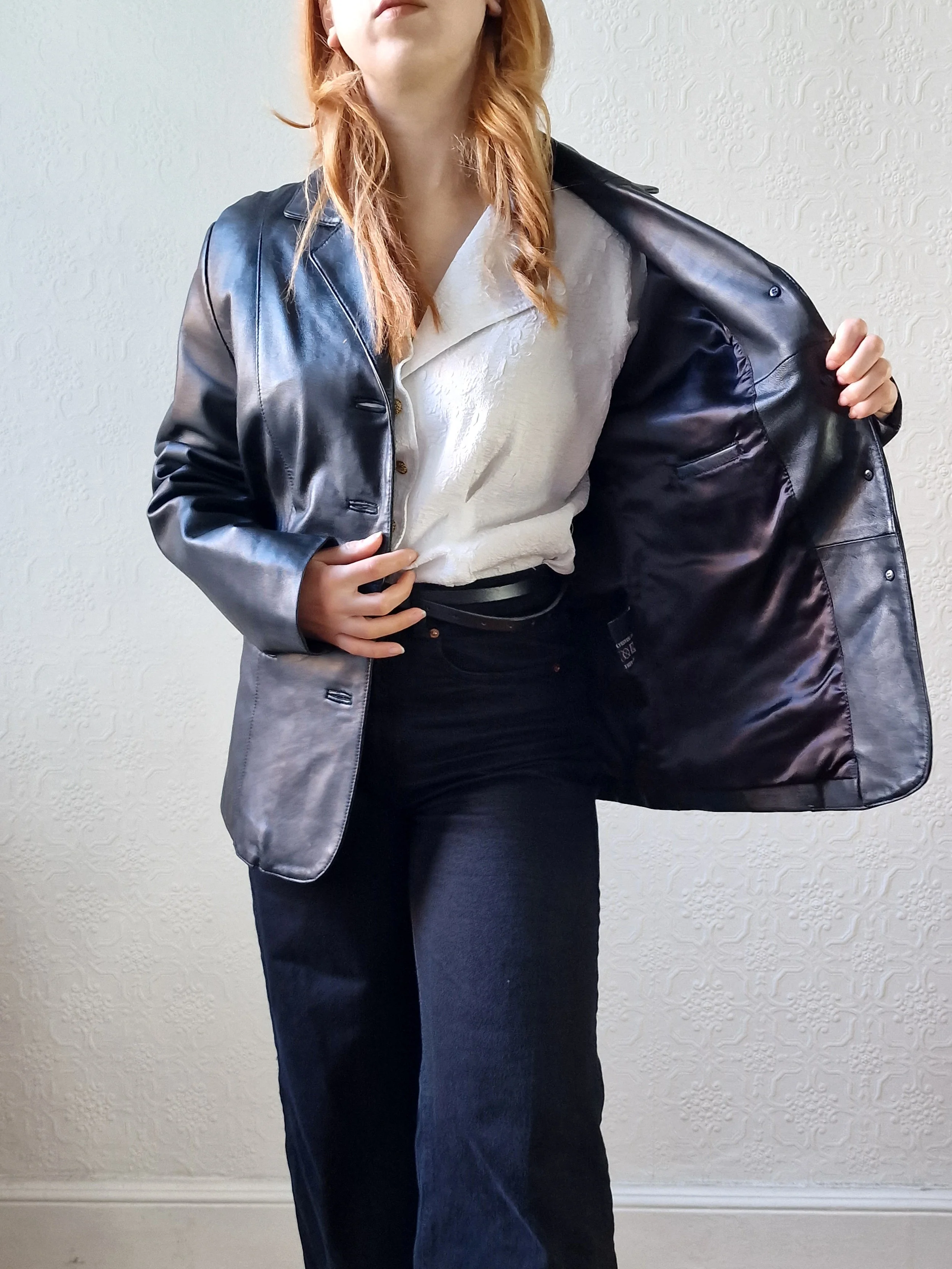 Vintage 90s Black 100% Genuine Leather Blazer Style Jacket - M - Image 3