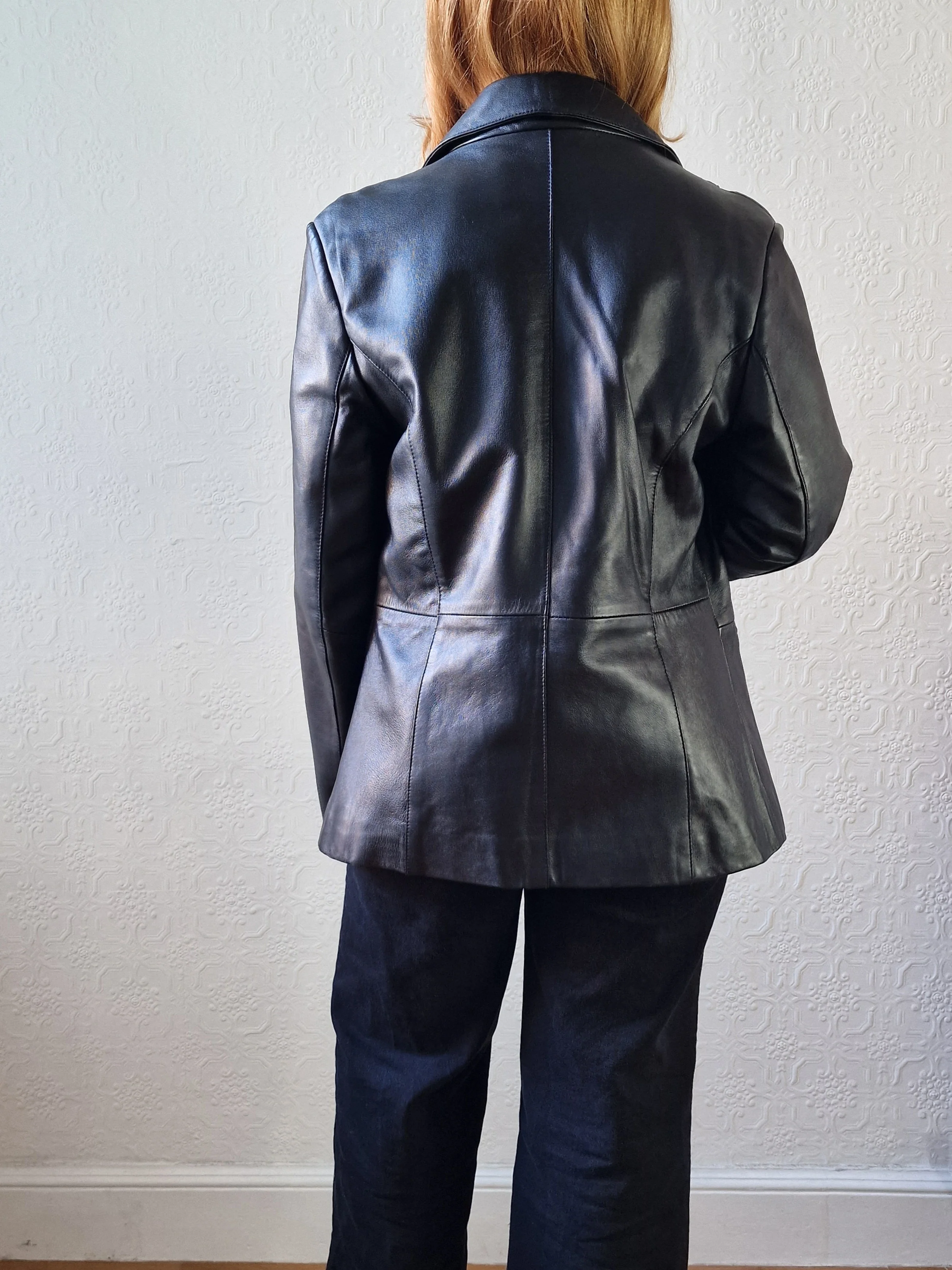 Vintage 90s Black 100% Genuine Leather Blazer Style Jacket - M - Image 4