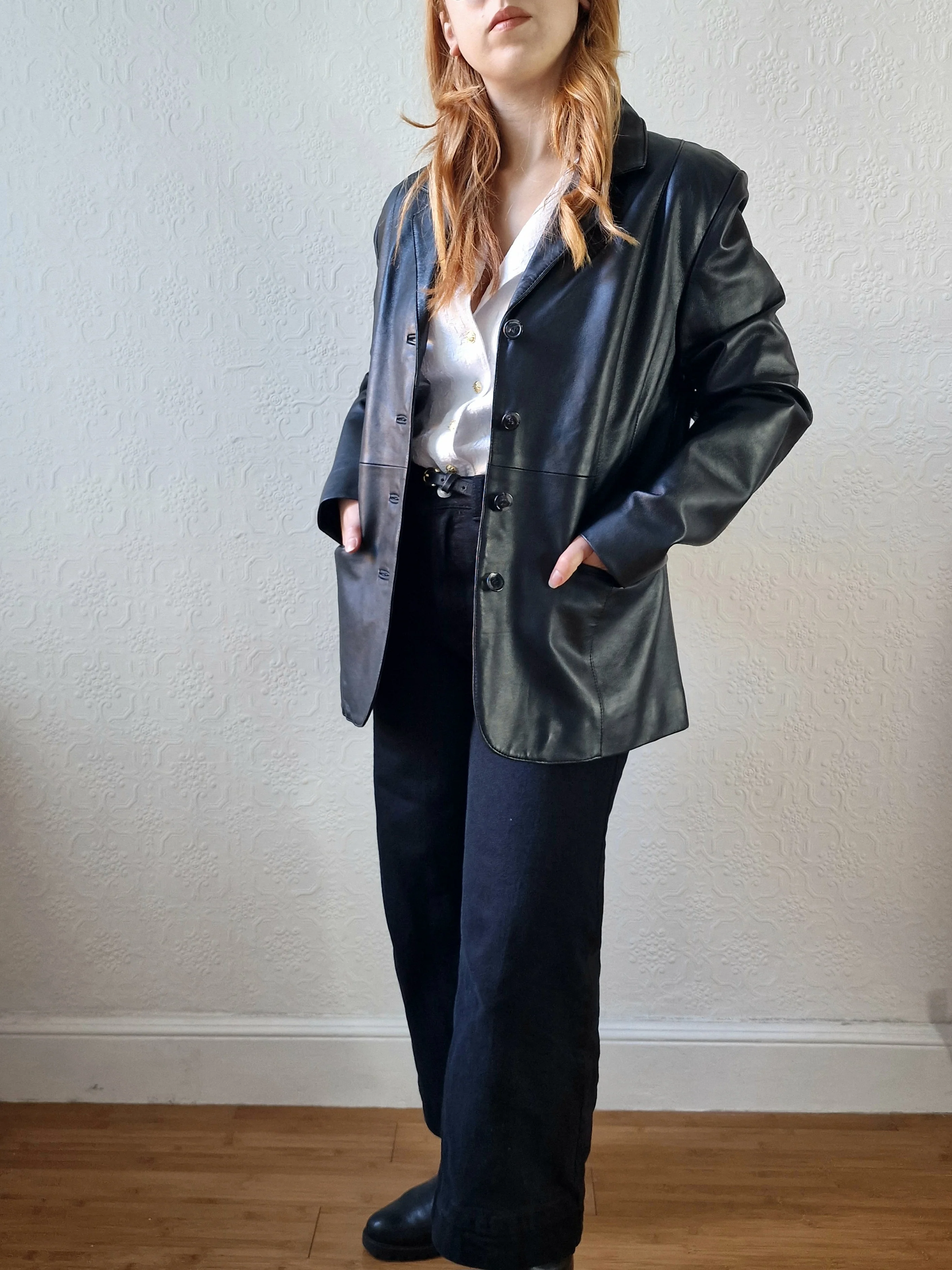 Vintage 90s Black 100% Genuine Leather Blazer Style Jacket - M - Image 5