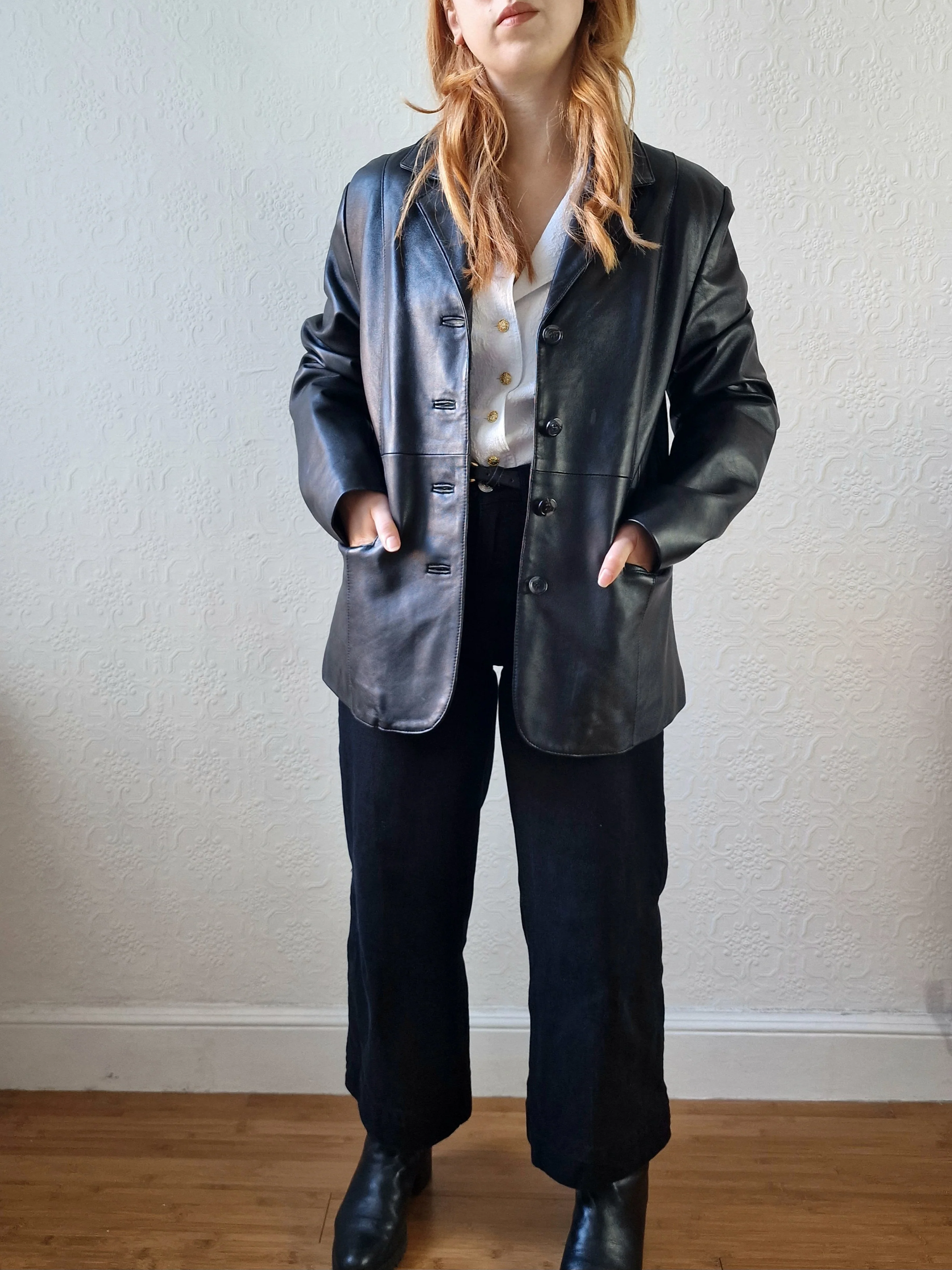Vintage 90s Black 100% Genuine Leather Blazer Style Jacket - M - Image 6