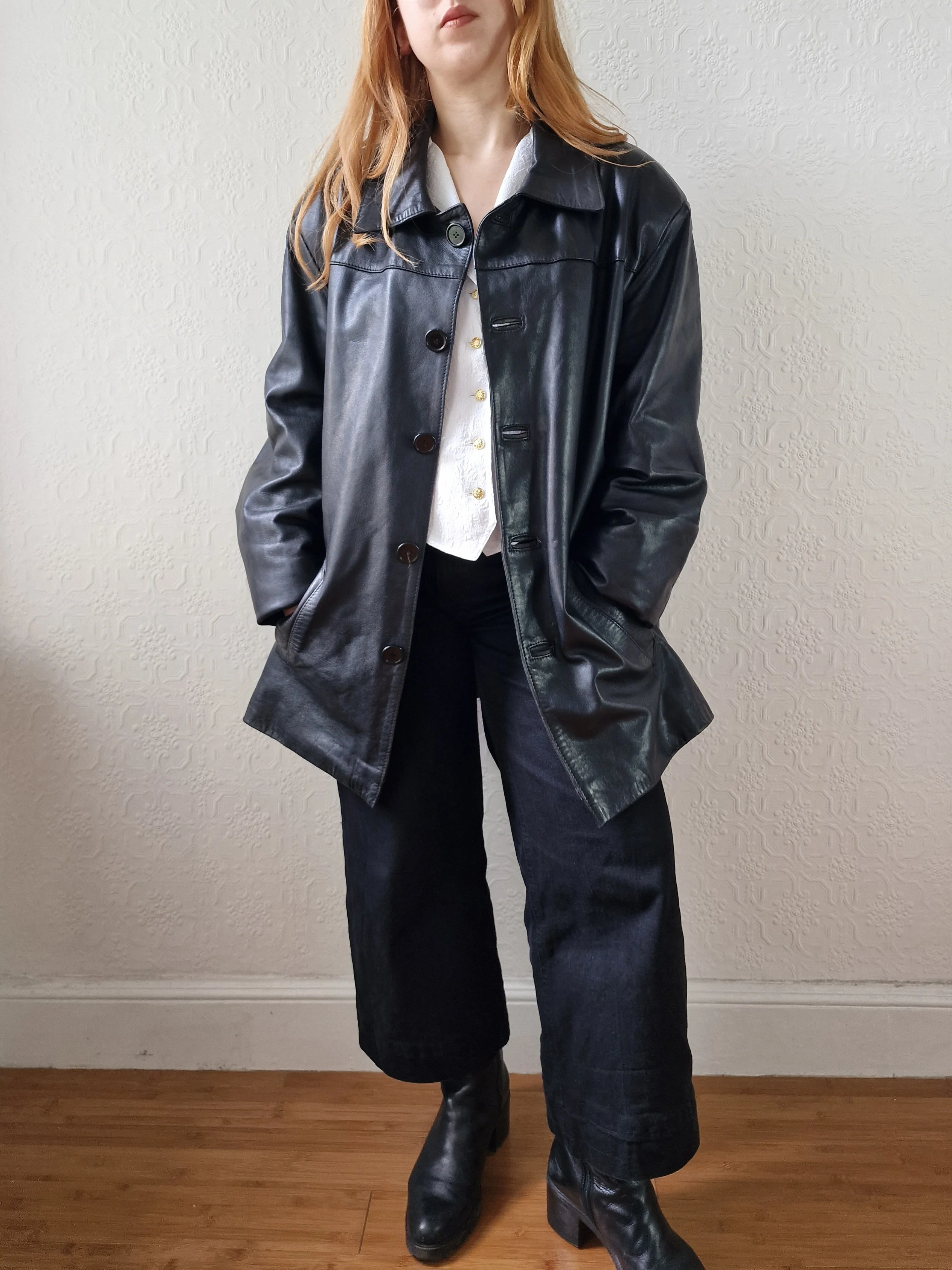 Vintage 90s Black 100% Genuine Leather Blazer Style Jacket - XL - Image 10