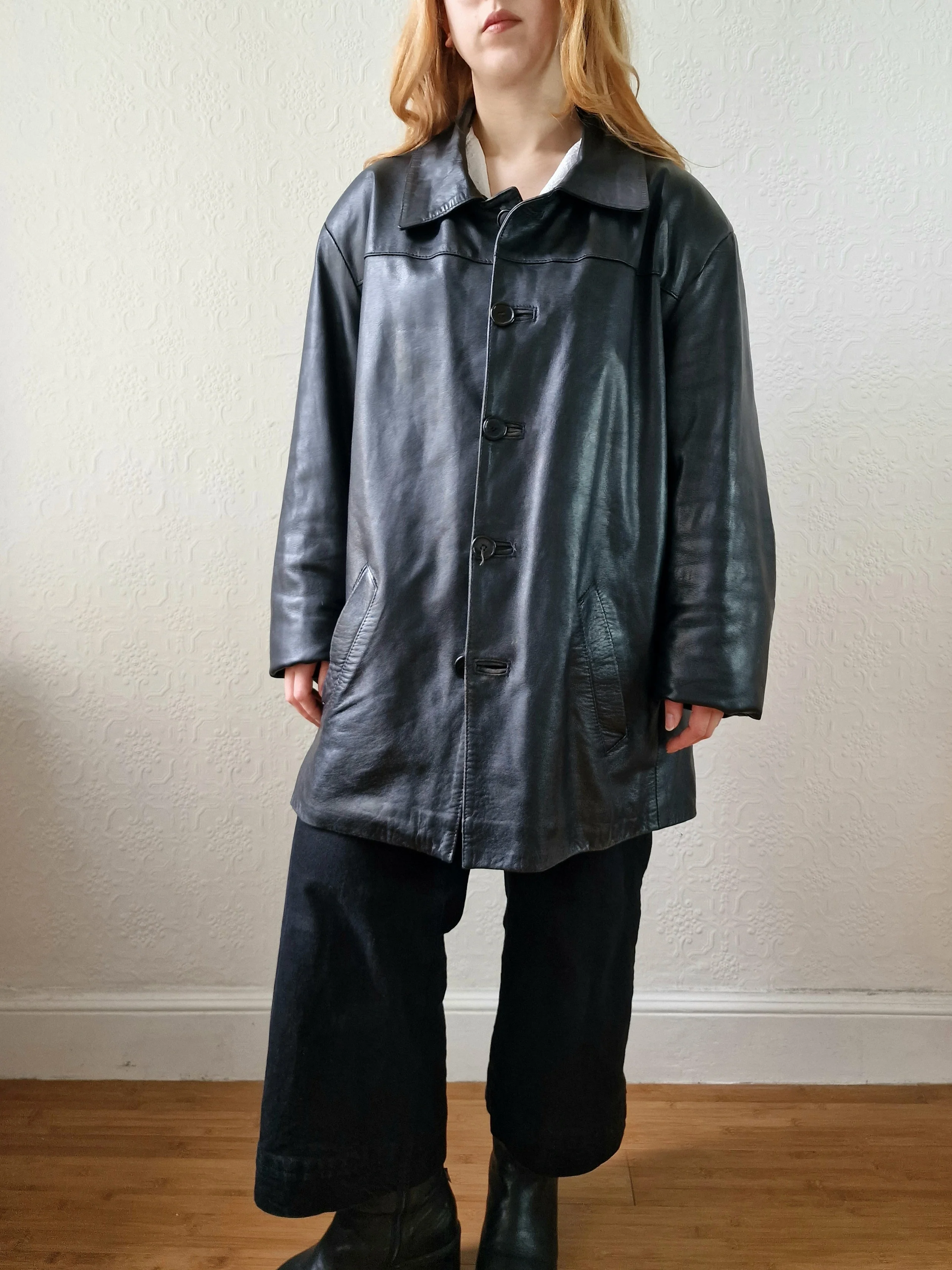 Vintage 90s Black 100% Genuine Leather Blazer Style Jacket - XL - Image 11