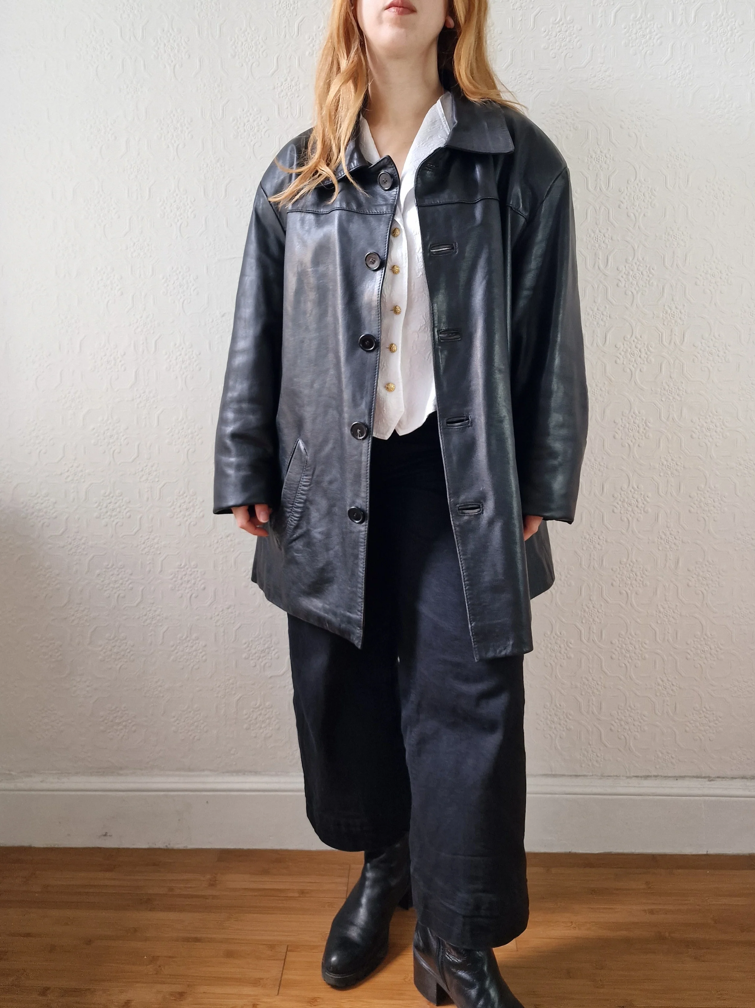 Vintage 90s Black 100% Genuine Leather Blazer Style Jacket - XL - Image 2