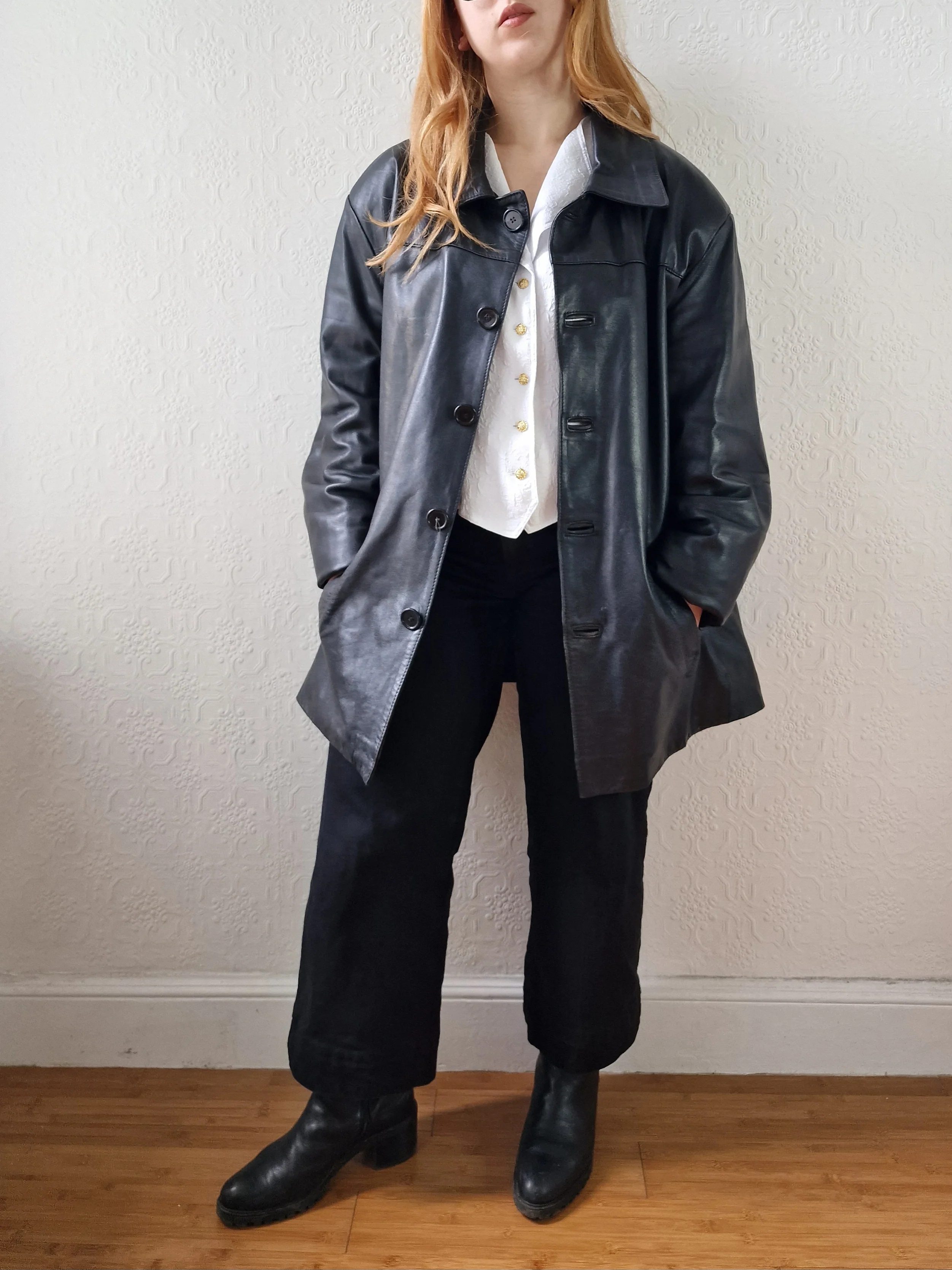 Vintage 90s Black 100% Genuine Leather Blazer Style Jacket - XL - Image 3