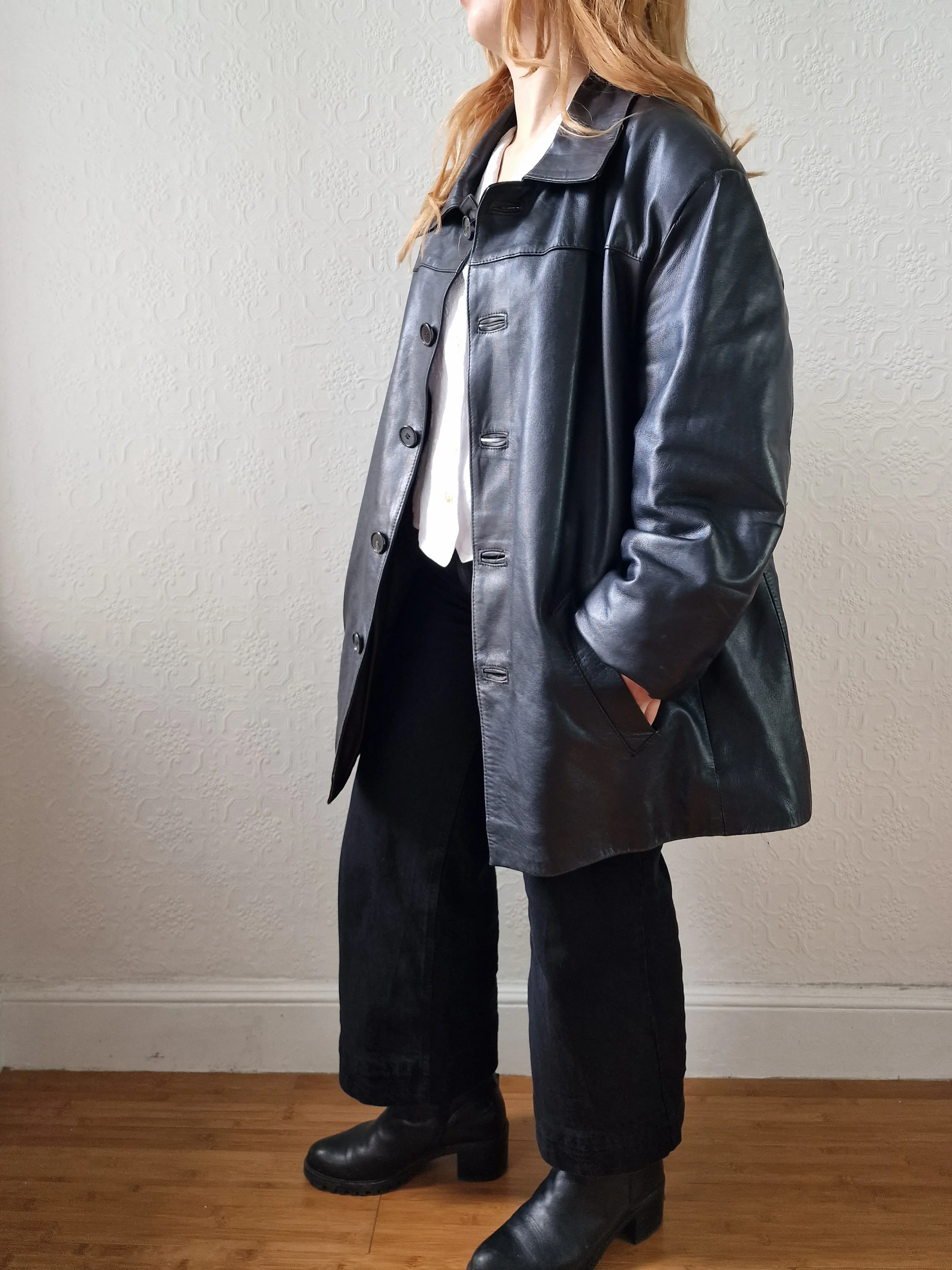 Vintage 90s Black 100% Genuine Leather Blazer Style Jacket - XL - Image 4