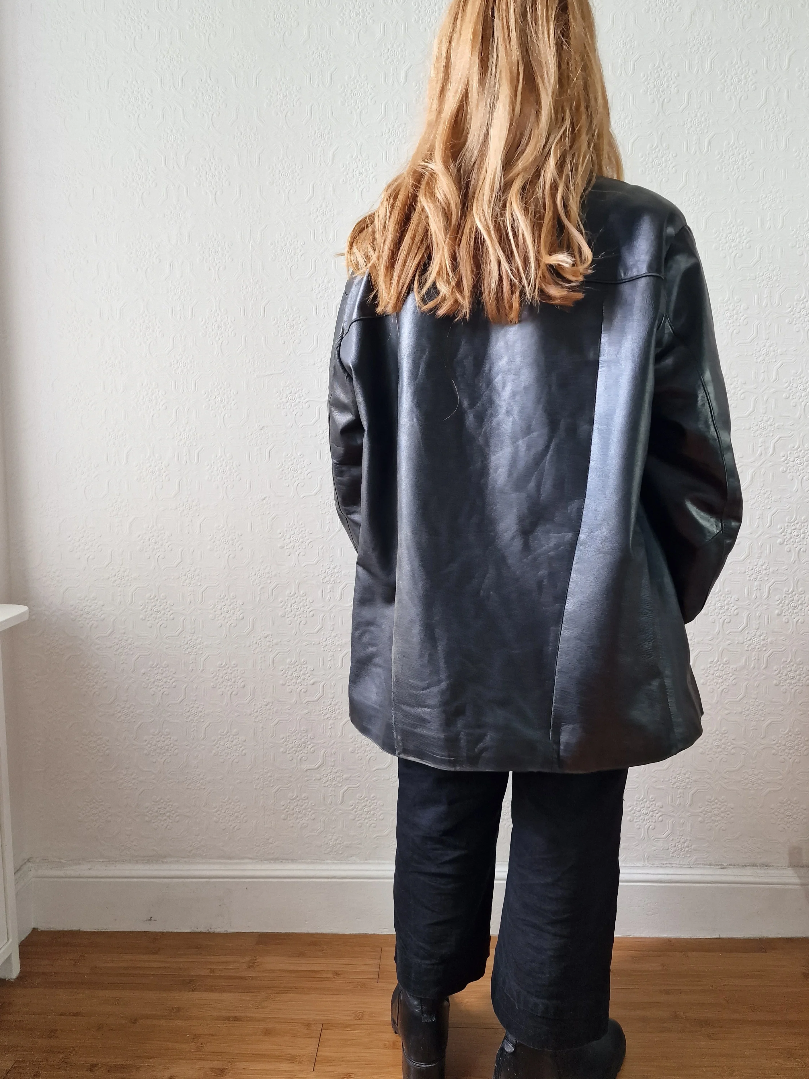 Vintage 90s Black 100% Genuine Leather Blazer Style Jacket - XL - Image 5
