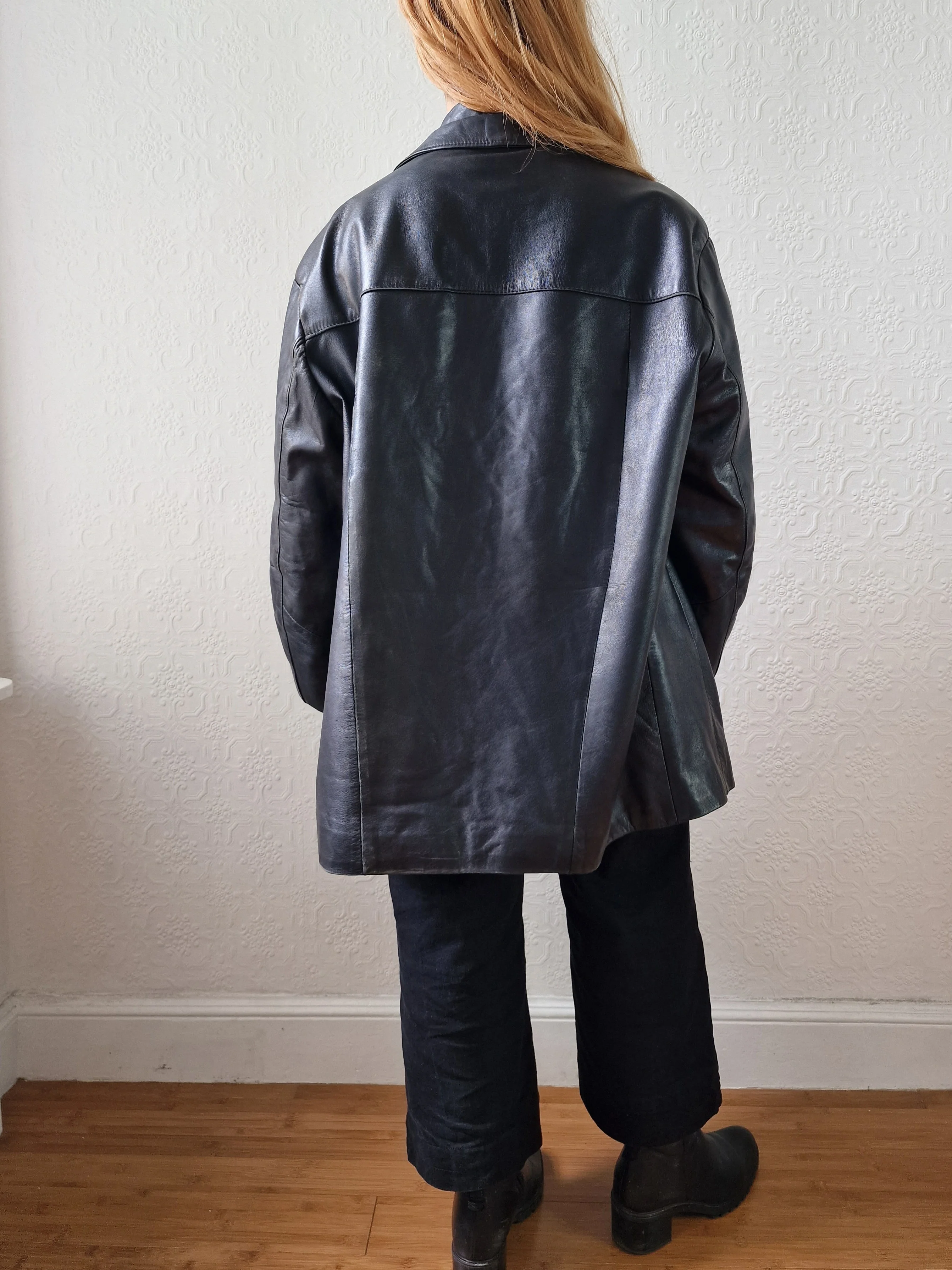 Vintage 90s Black 100% Genuine Leather Blazer Style Jacket - XL - Image 6