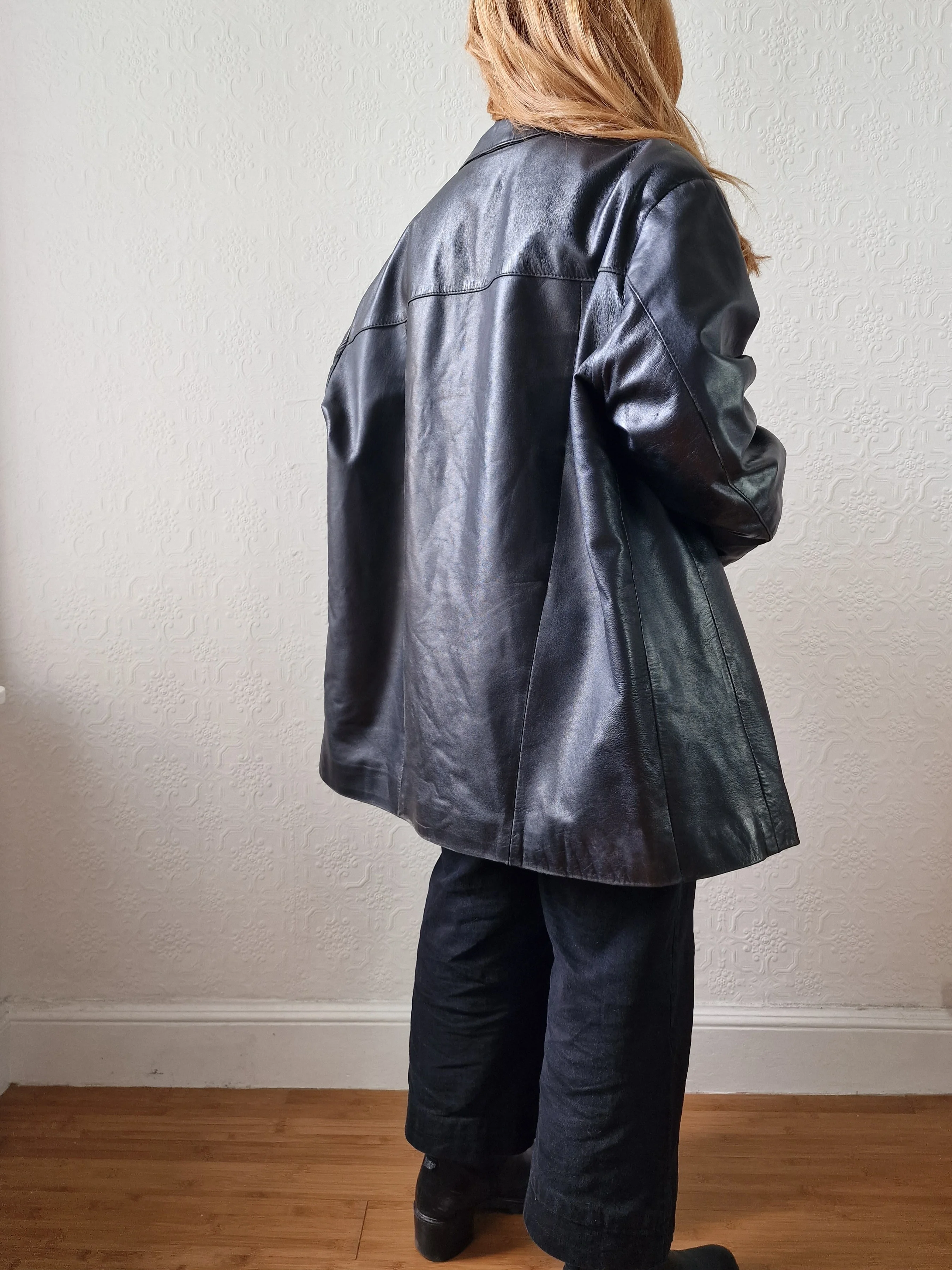 Vintage 90s Black 100% Genuine Leather Blazer Style Jacket - XL - Image 7