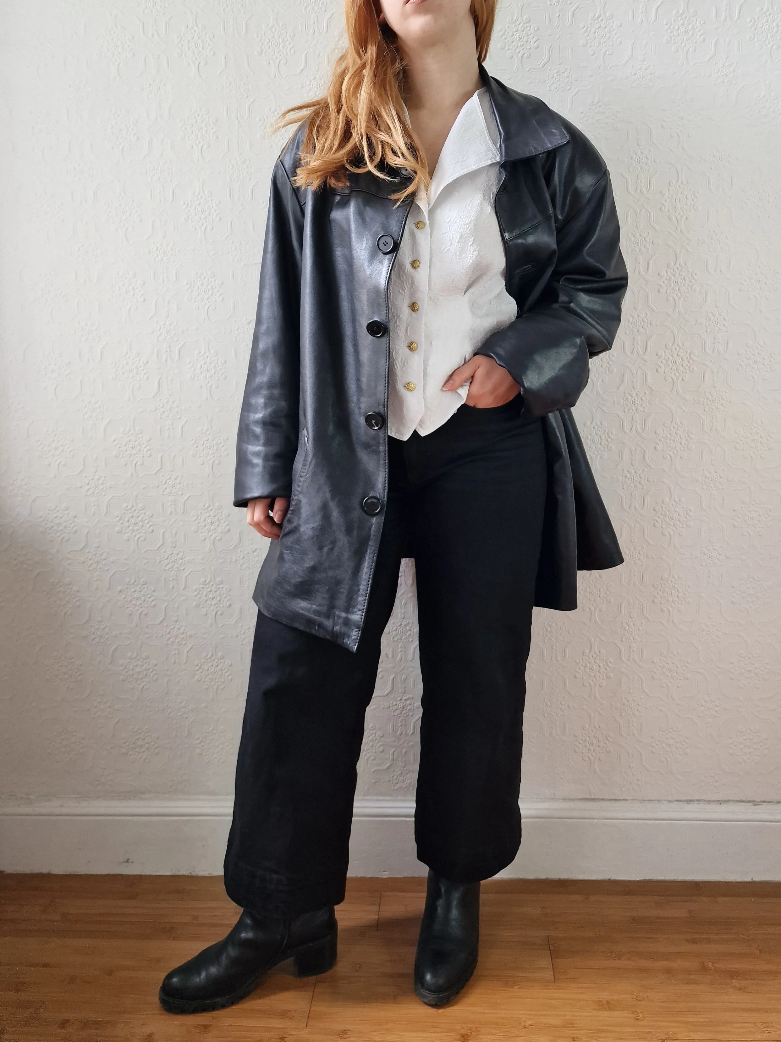Vintage 90s Black 100% Genuine Leather Blazer Style Jacket - XL - Image 8