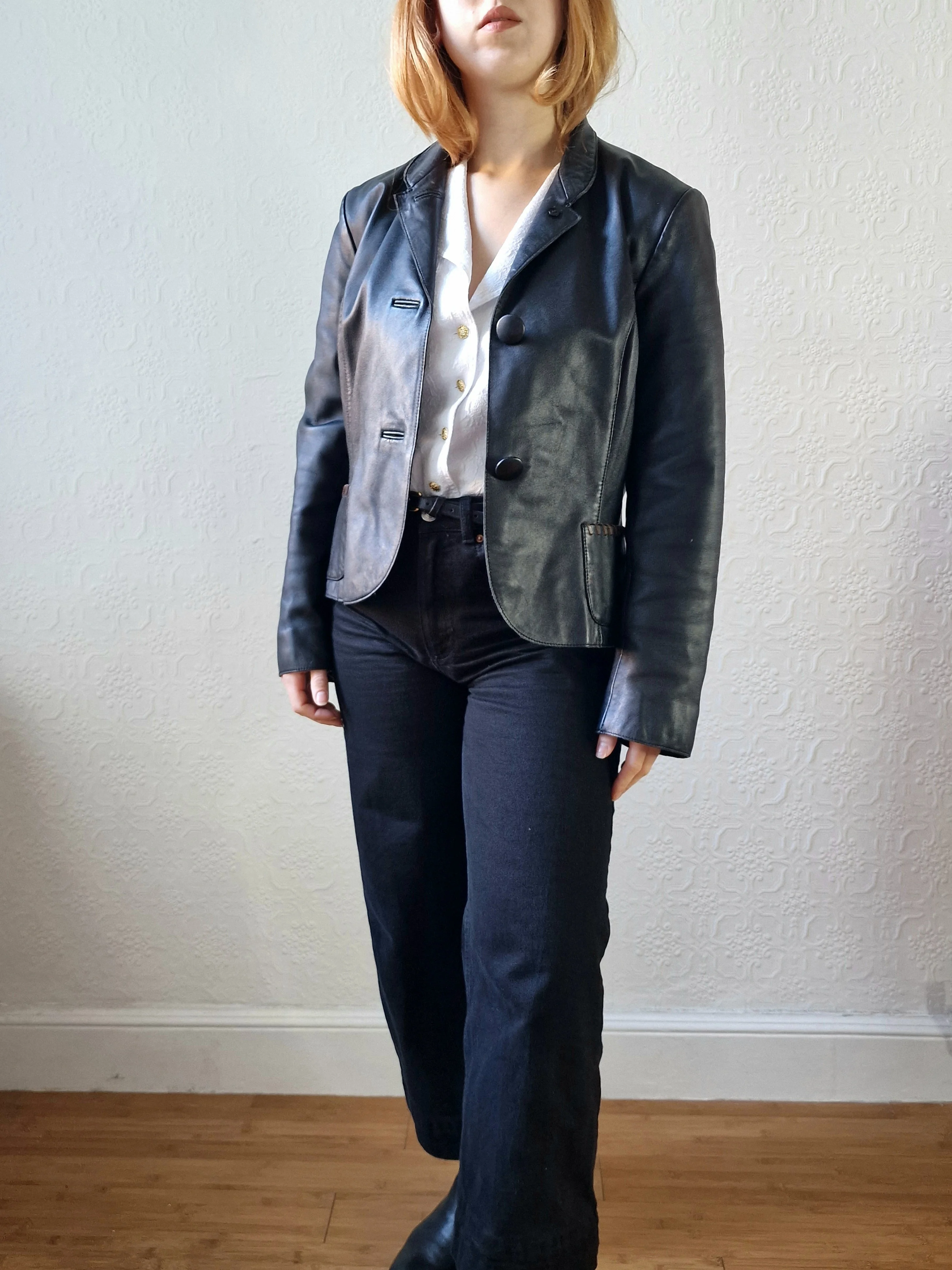 Vintage 90s Black 100% Genuine Leather Blazer Style Jacket - S - Image 2