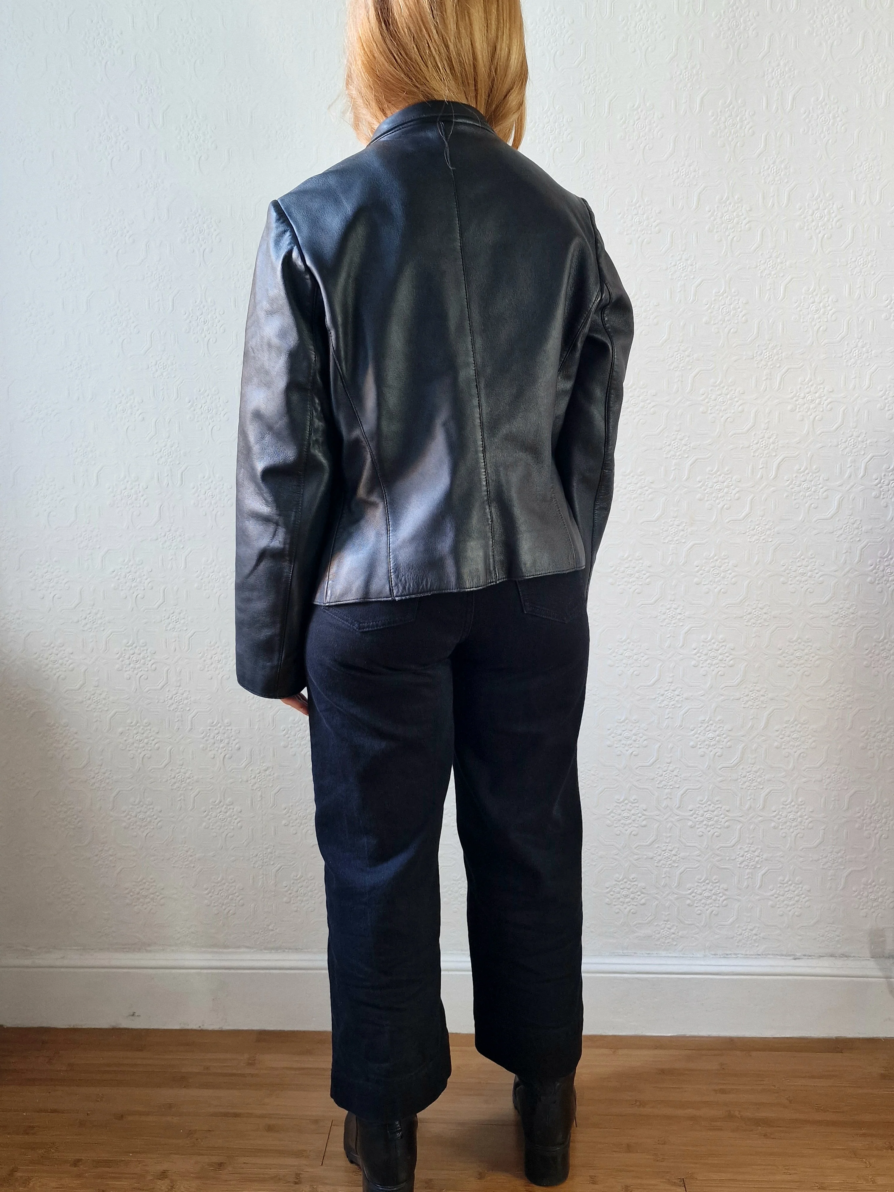 Vintage 90s Black 100% Genuine Leather Blazer Style Jacket - S - Image 3