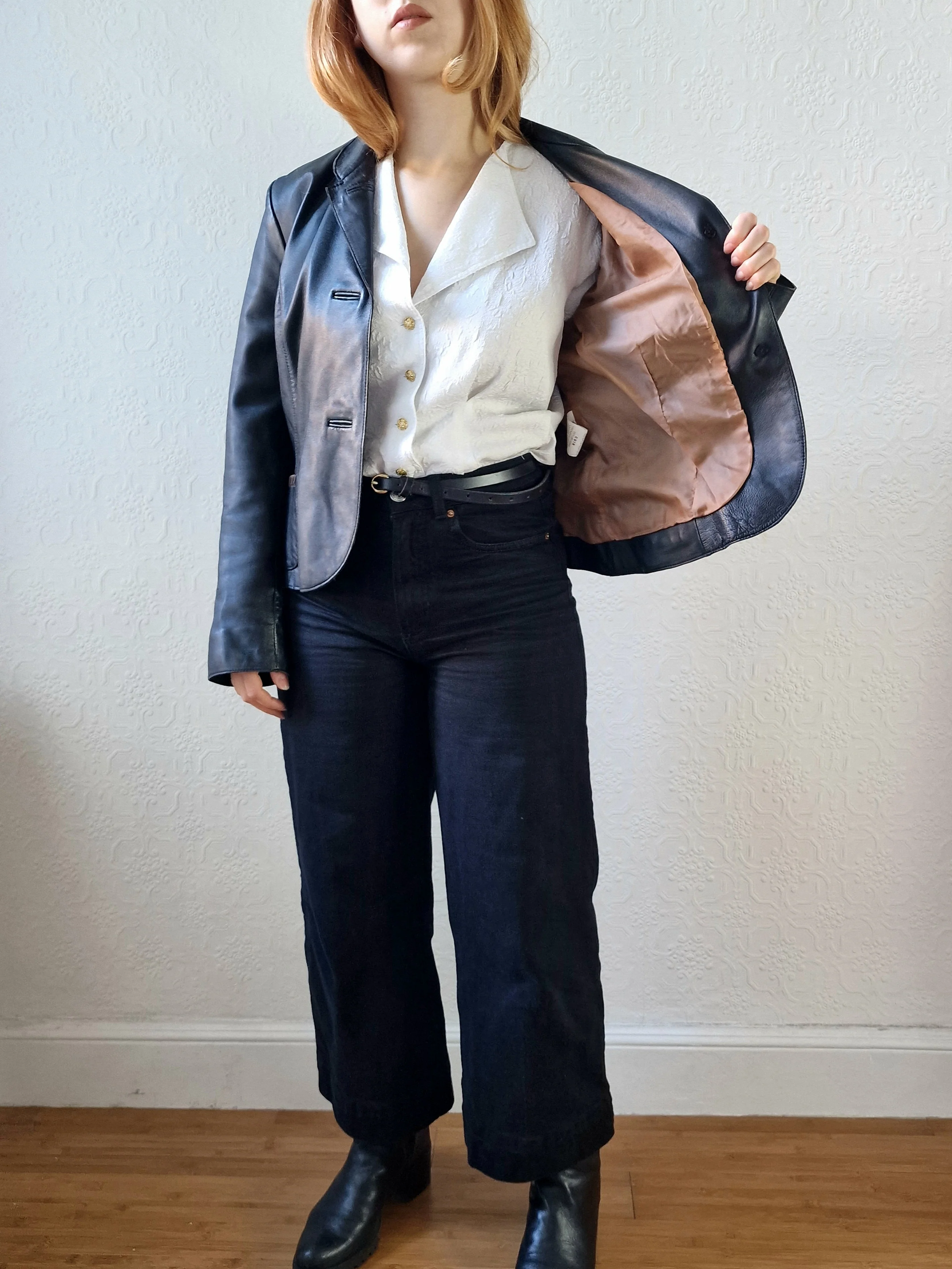 Vintage 90s Black 100% Genuine Leather Blazer Style Jacket - S - Image 5