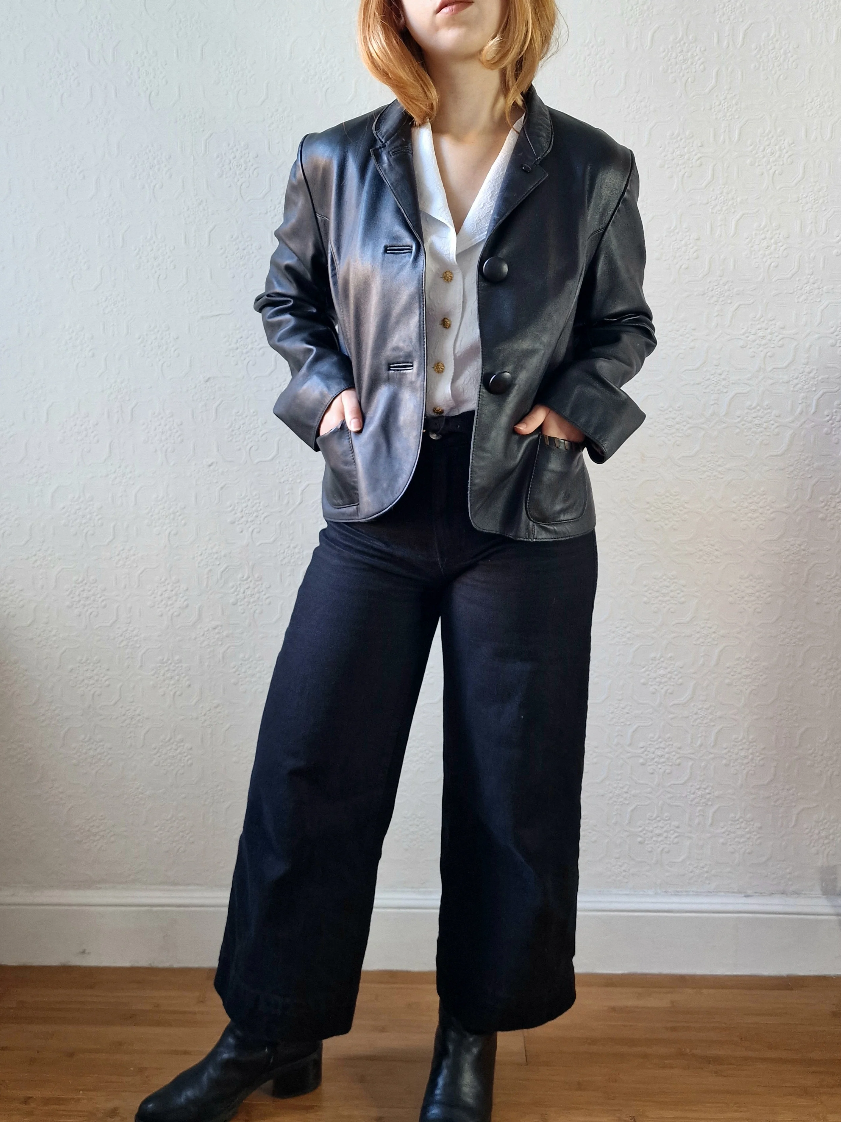 Vintage 90s Black 100% Genuine Leather Blazer Style Jacket - S - Image 6