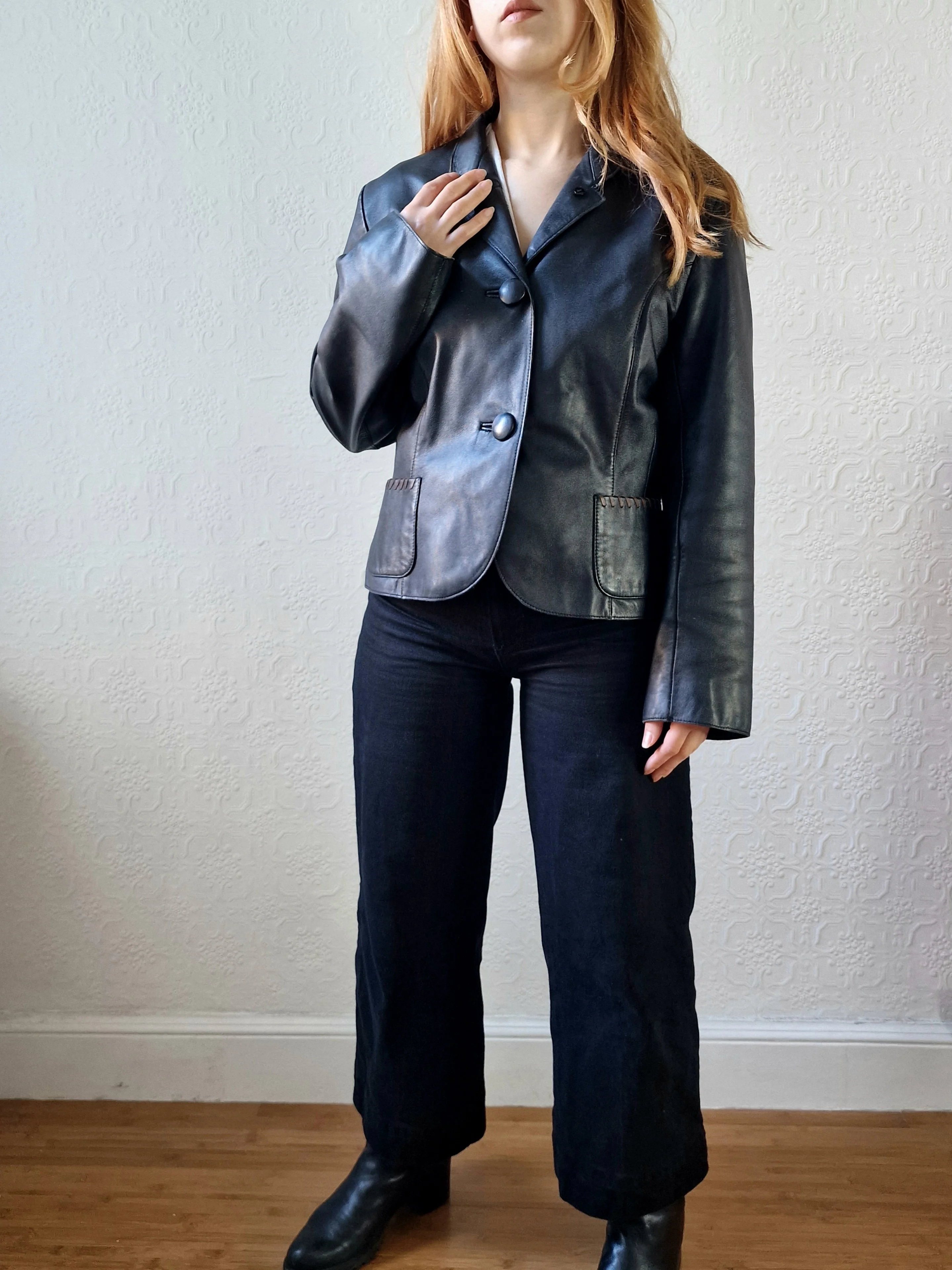 Vintage 90s Black 100% Genuine Leather Blazer Style Jacket - S - Image 8