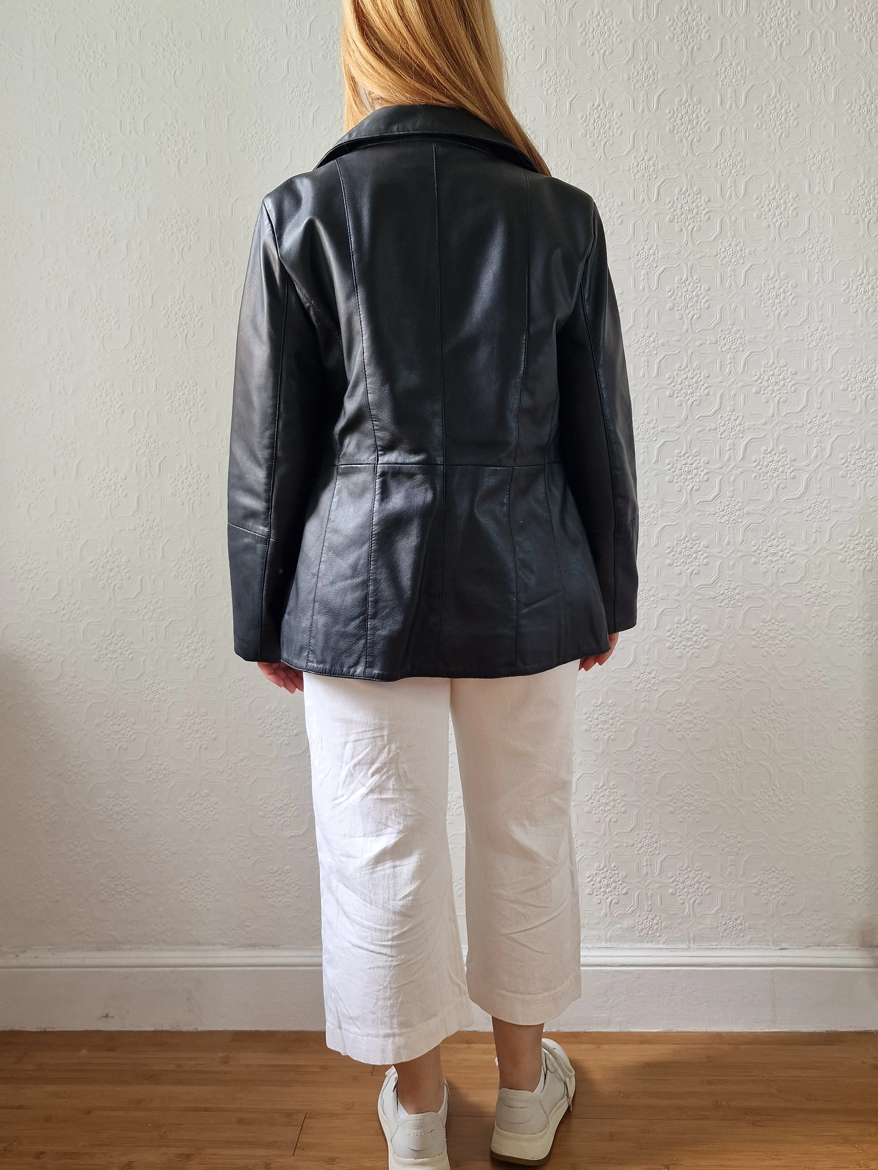 Vintage 90s Black 100% Genuine Leather Jacket - S - Image 7