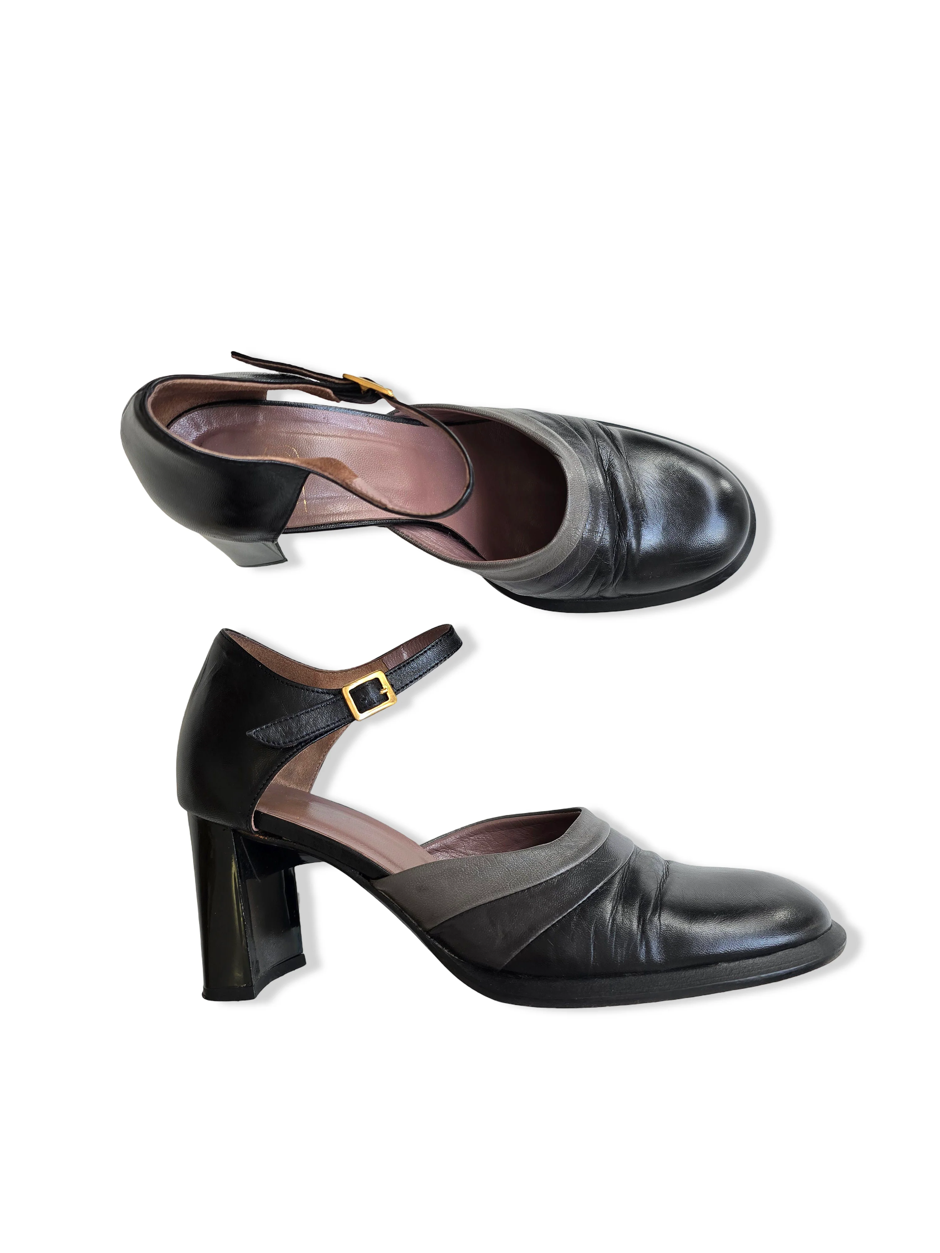Vintage 90s Black and Grey Leather High Heels - UK5/EU38