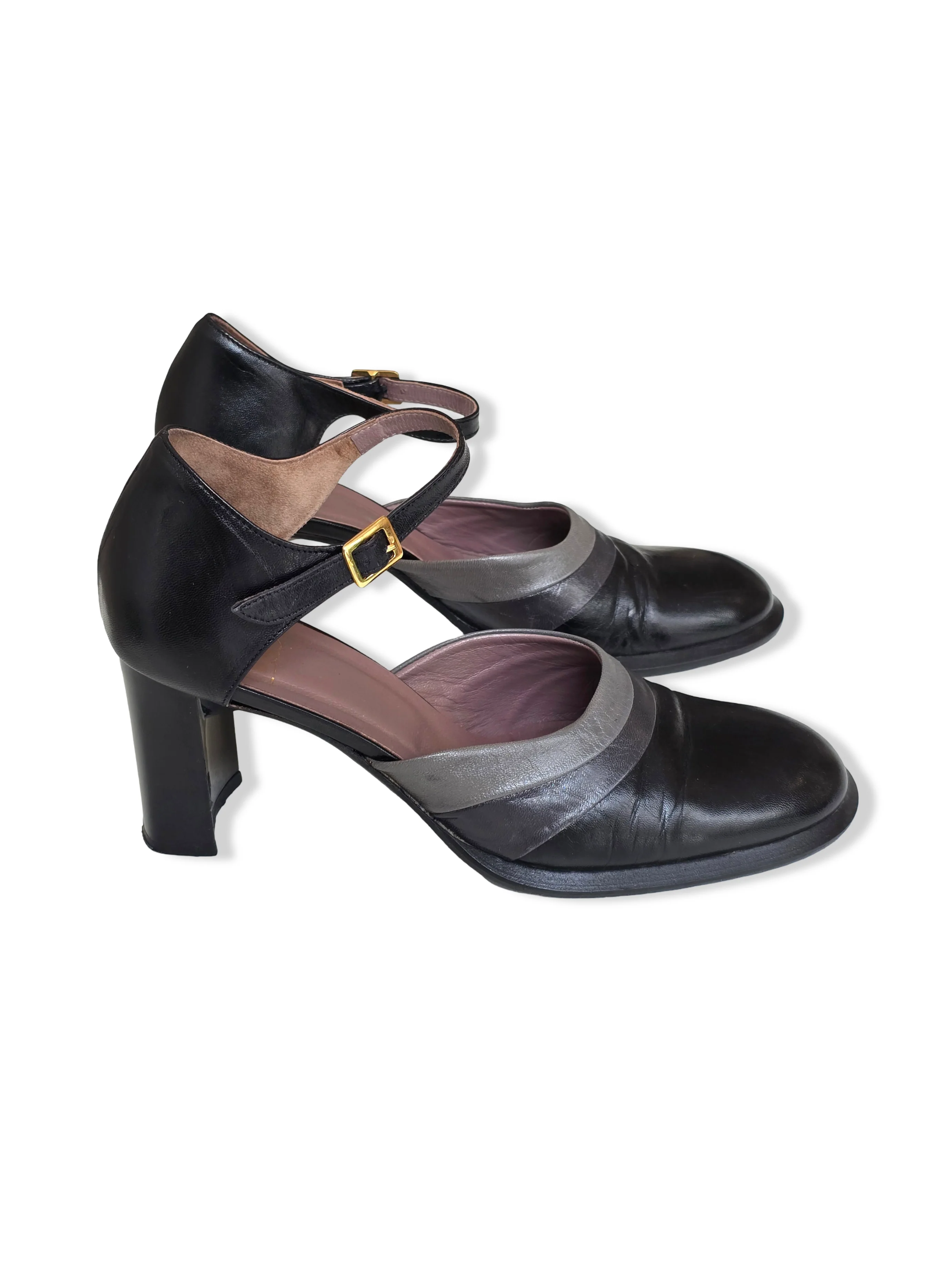 Vintage 90s Black and Grey Leather High Heels - UK5/EU38 - Image 2