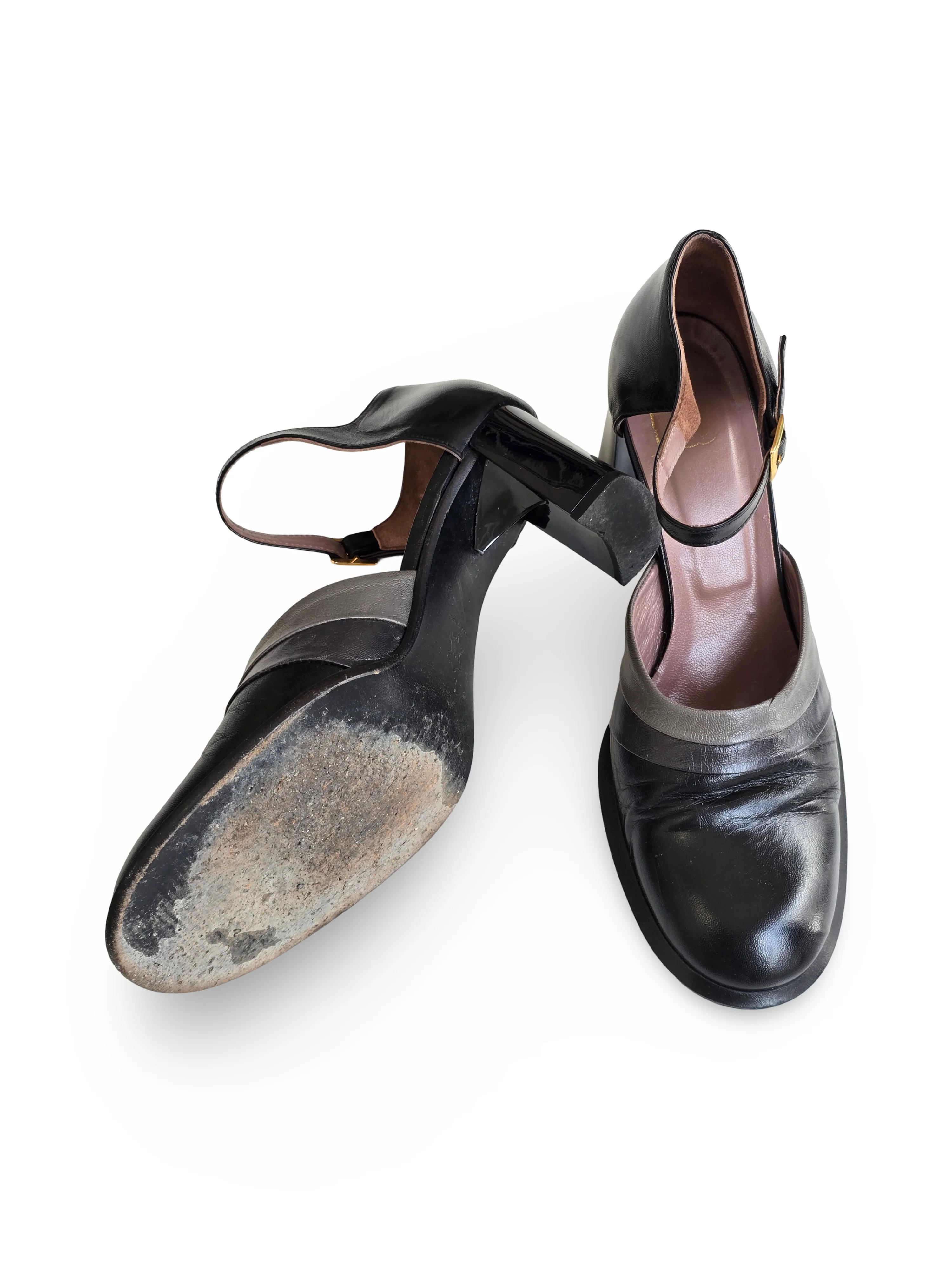 Vintage 90s Black and Grey Leather High Heels - UK5/EU38 - Image 4