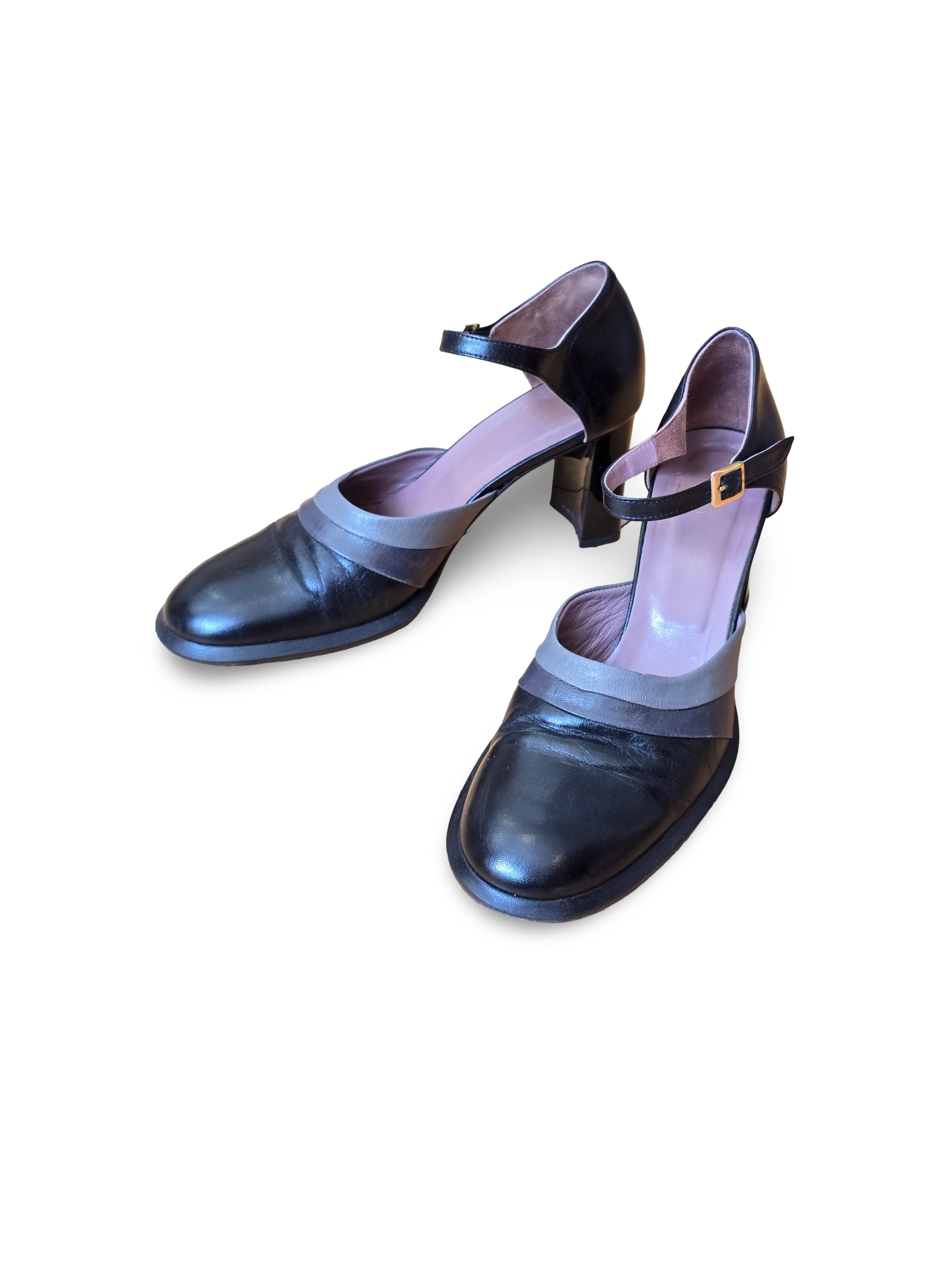 Vintage 90s Black and Grey Leather High Heels - UK5/EU38 - Image 5