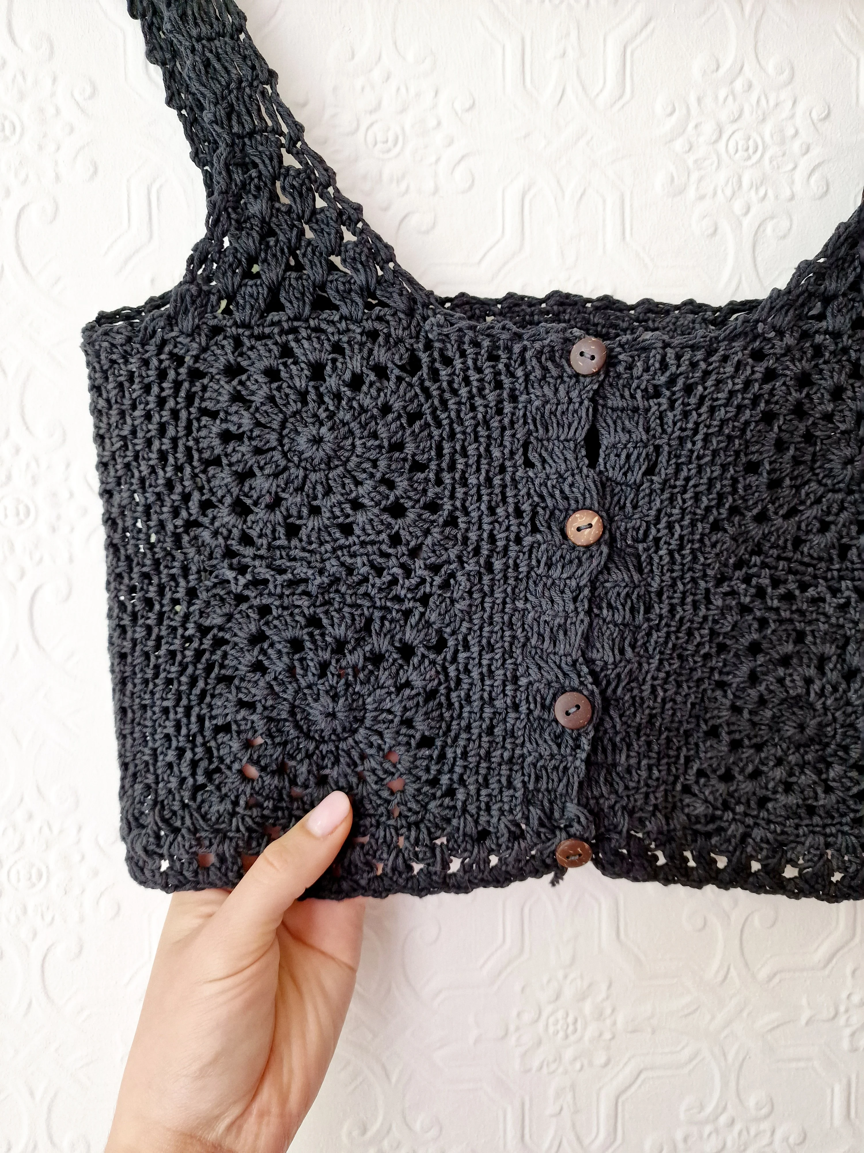 Vintage 90s Black Crochet Cropped Sleeveless Bralette Top - XS - Image 4